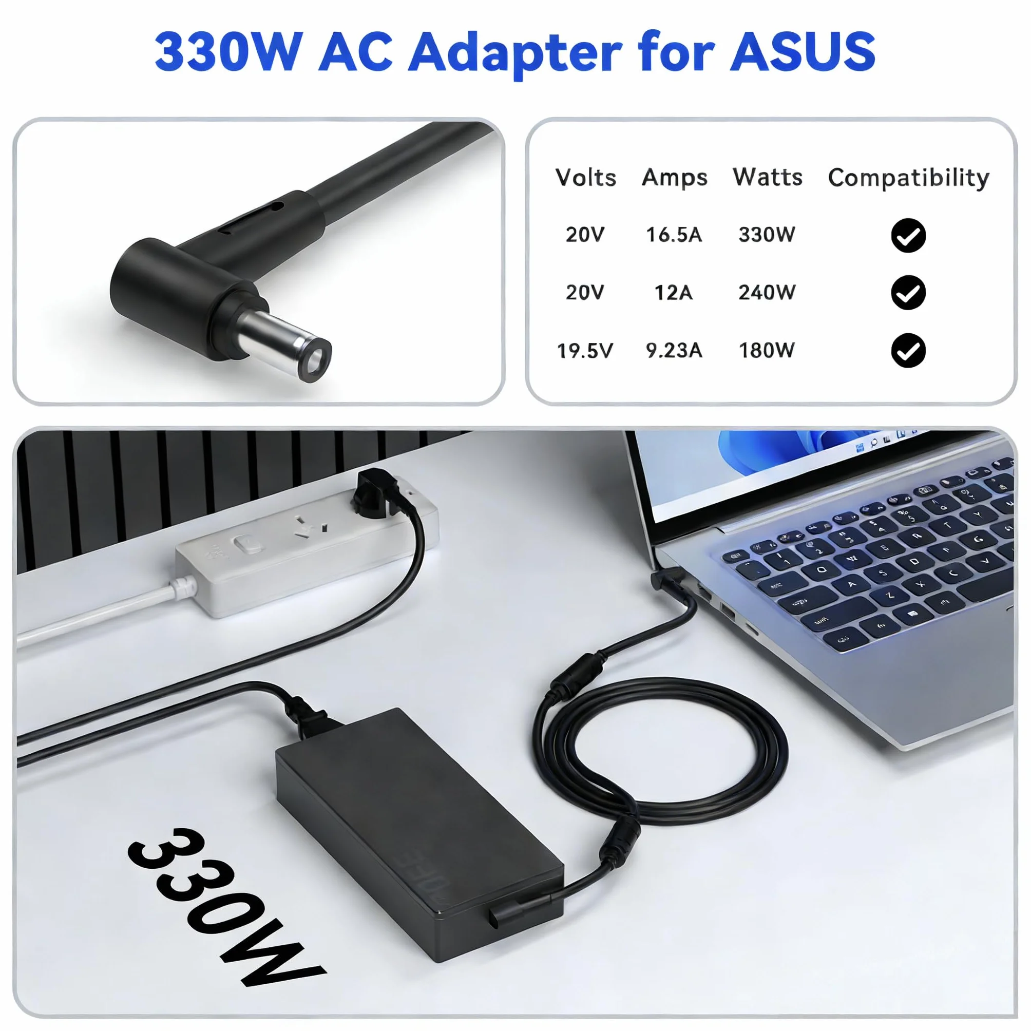 330 W zasilacz kabel do ładowania do Asus ROG Strix Scar 16 17 18 G18 G634JY G634JZ G733PZ G733PY G733 G733CX G814JZ G814JI G834JY Zephyrus Duo 16 GX650PZ GX650PY Zephyrus Duo 16 G733CX G814JI G834JY