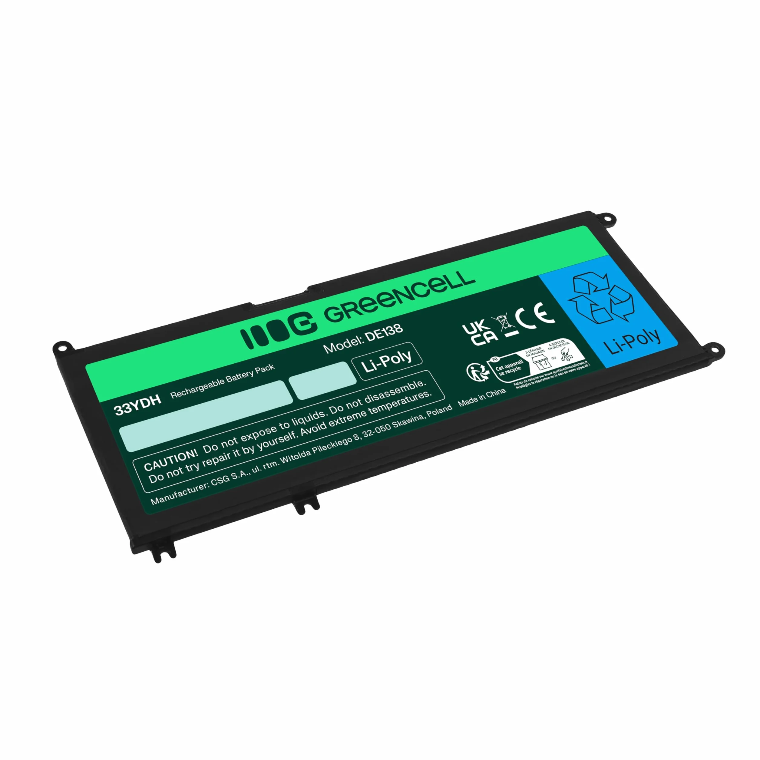 Green Cell Bateria do laptopa 33YDH 99NF2 099NF2 do Dell Inspiron 15 7577 17 7779 17 7778 17 7773 17 7786 Latitude 133380 Vostro 15 7570 7580 (3400 mAh, mAh, 15.2 V, kolor: czarny)