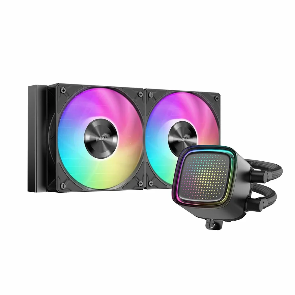 Chłodzenie wodne CPU SAMA L50 240 mm, efekt nieskończonego lustra, czarny | Intel LGA 1851/1700/1200/115X, AMD AM5/AM4, 2x120mm ARGB (synchronizacja z płytą główną), PWM, cicha praca, wentylatory 28 mm