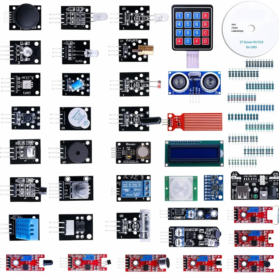 MMOBIEL 37 W 1 Moduły czujników Ustaw kompletny zestaw dla większości komputerów pojedynczych płyt z Arduino IDE UNO R3 Mega Nano kompatybilny, w tym kursem.