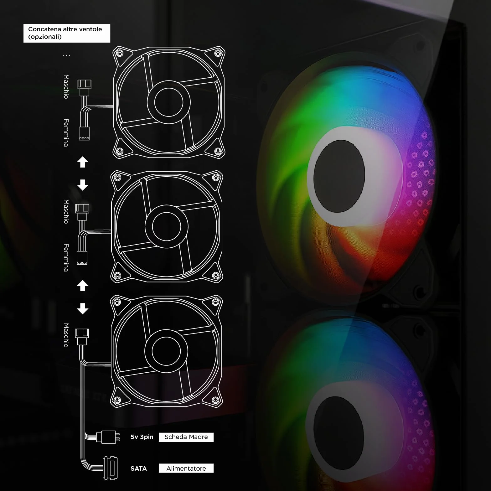 Nuwo Clash CK100 Obudowa PC Gaming Micro-ATX Mini Tower 3 wentylatory ARGB 120 mm - panoramiczny szklany panel bez ramki, czarny