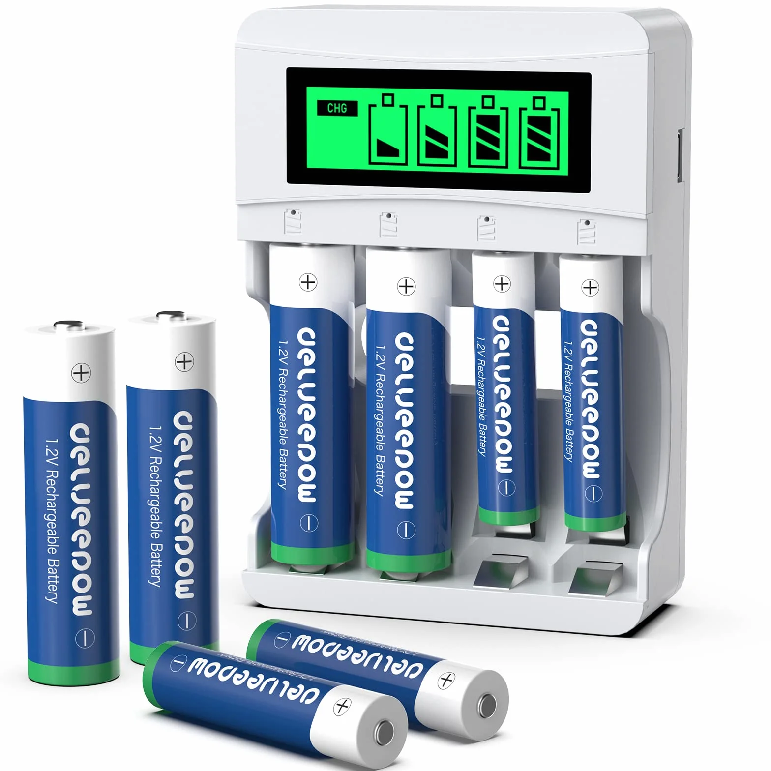 Akumulatory 4 sztuki AA 3300mAh + 4 x baterie AAA 1100 mAh, ładowarka z 4 gniazdami na baterie AA i AAA NiMH