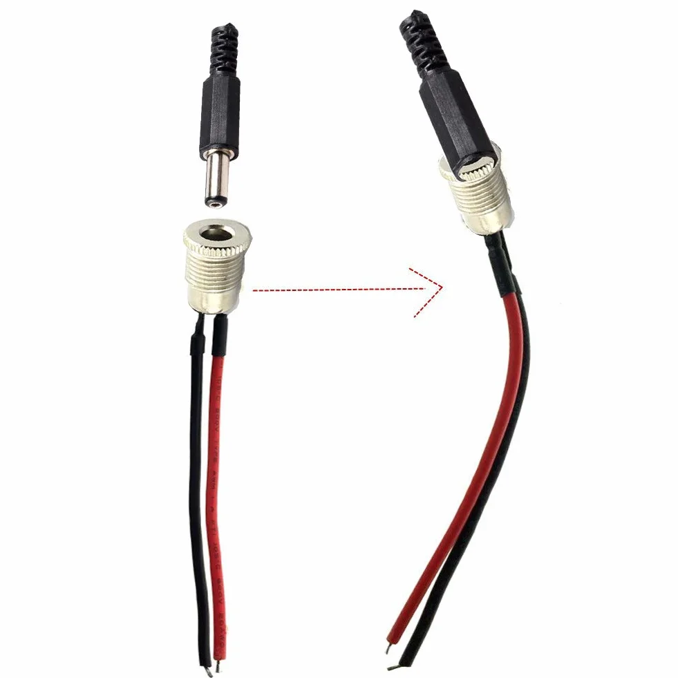 RUNCCI-YUN Gniazdo zasilania DC 5,5 x 2,1 mm 10 A ze złączem montażowym, żeńskie gniazdo do montażu na panelu z kablem i wtyczką typu barrel jack