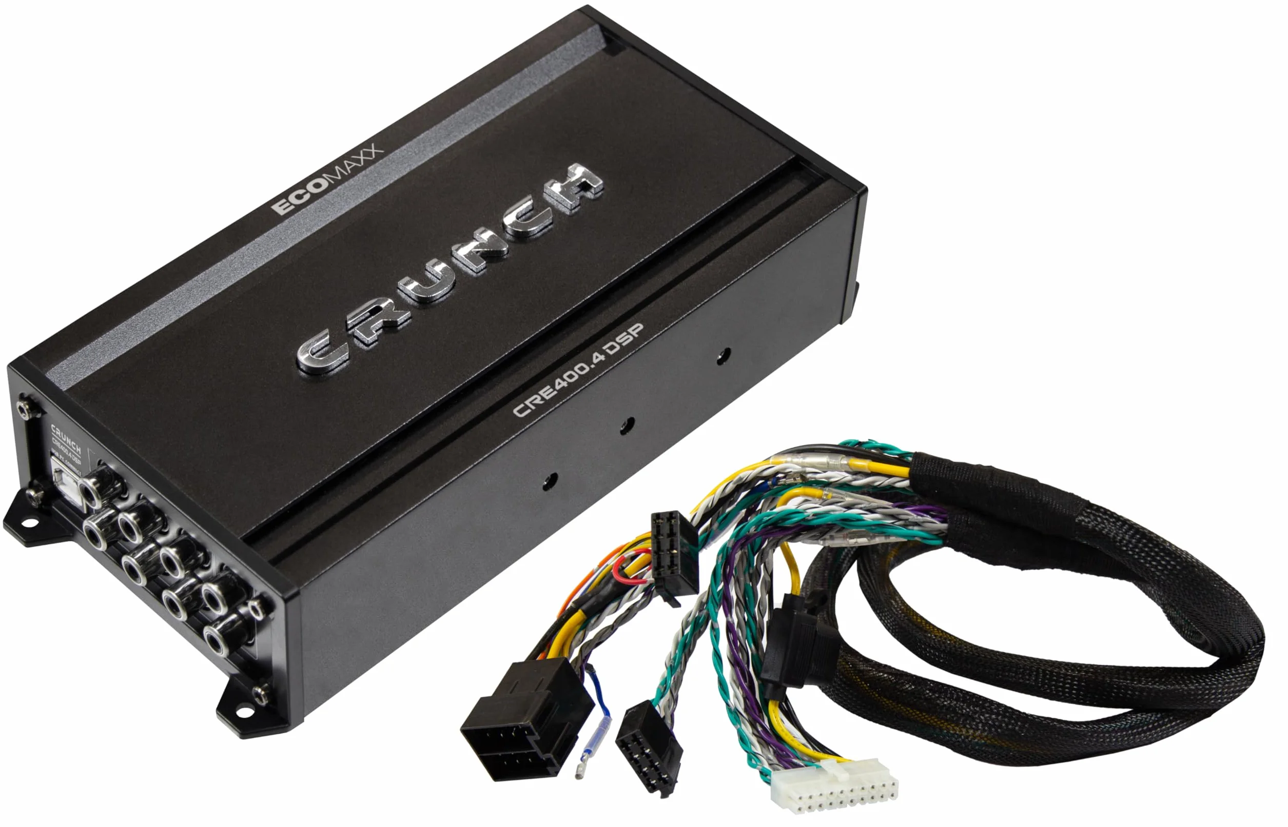 CRUNCH CRE400.4DSP-ISO - 4-kanałowy wzmacniacz samochodowy CLASS A/B - 4 x 50W - z wbudowanym 6-kanałowym 32-bitowym DSP - zintegrowanym Bluetooth dla przesyłania audio i sterowaniem aplikacją |