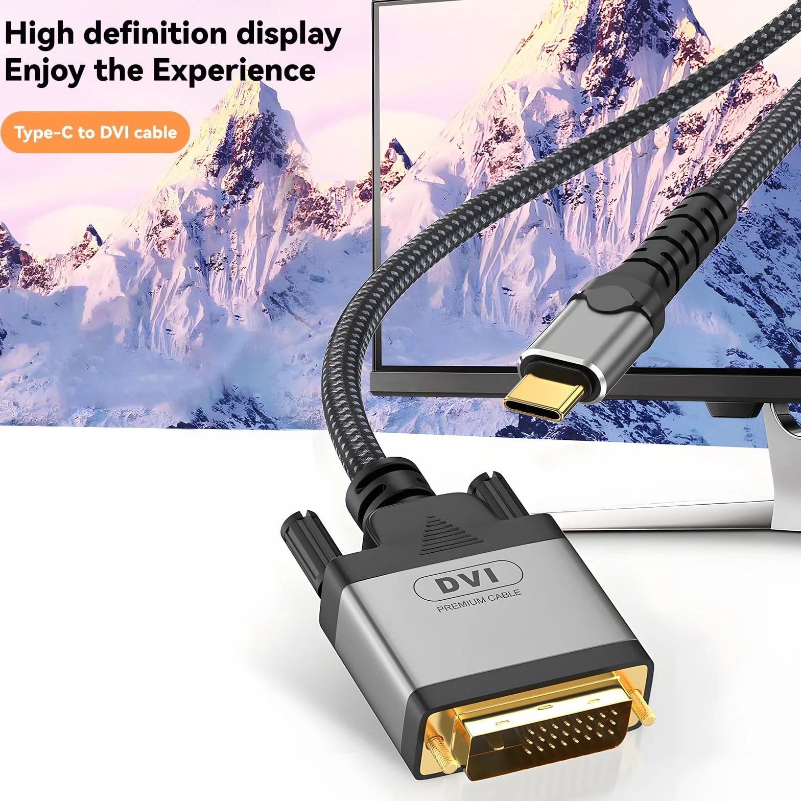 USB C na DVI 4K 30 Hz Thunderbolt na DVI, kabel USB-C do DVI-D, kompatybilny z MacBook Pro, Samsung Galaxy, Surface Book, Dell, Pixelbook i innymi, 2 m