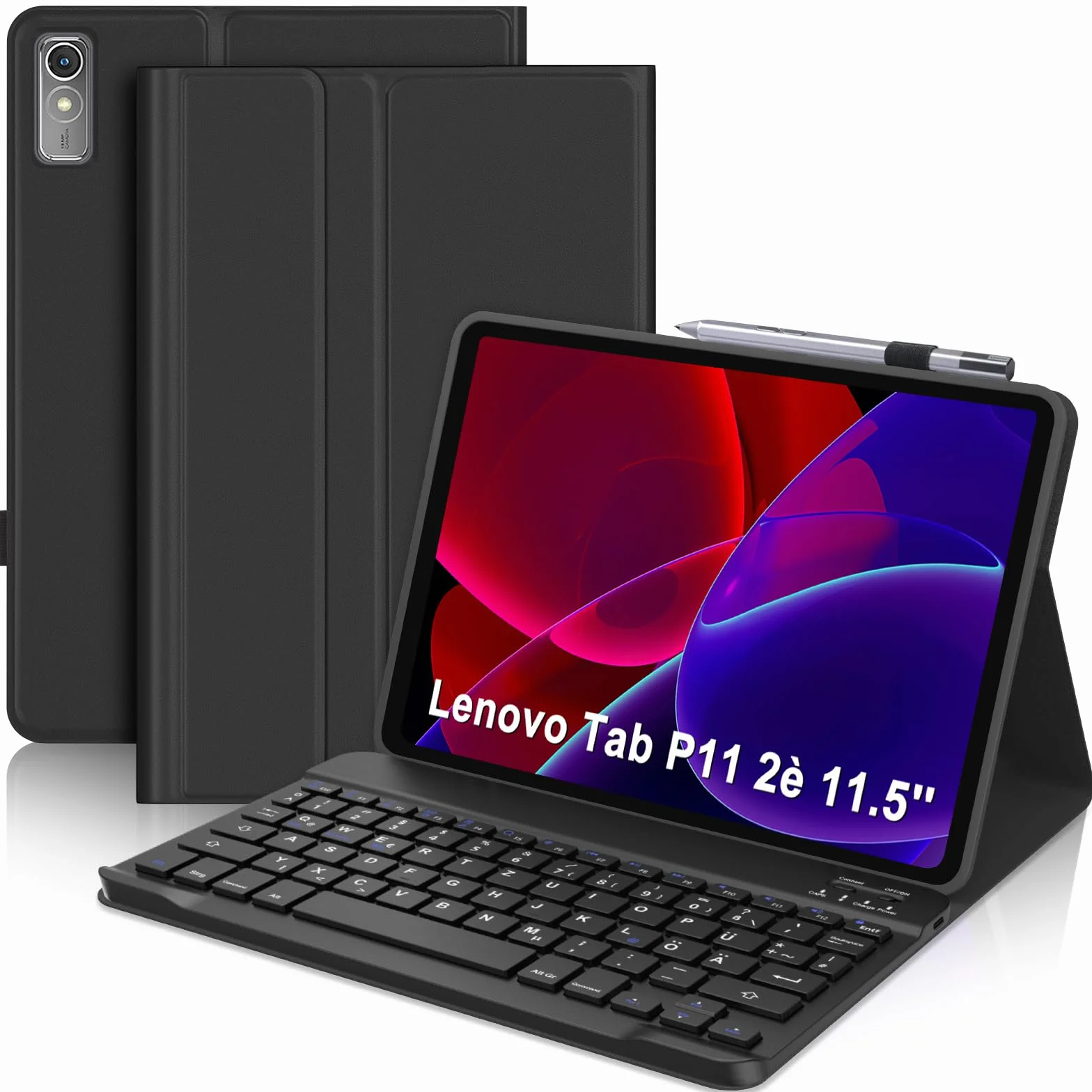 SENGBIRCH Etui na klawiaturę Lenovo tab Plus 11,5" - QWERTZ niemiecka klawiatura zdejmowana Bluetooth bezprzewodowa klawiatura do Lenovo tab P11 2. generacji 11,5", czarny