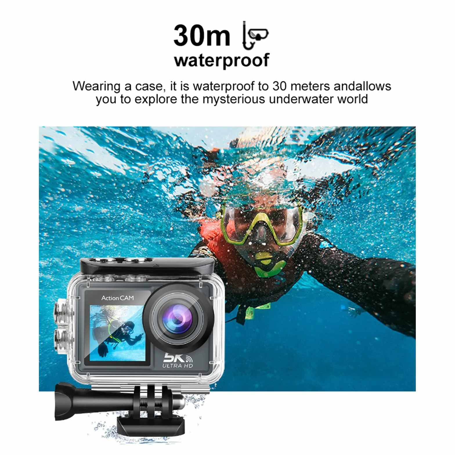Nordzens Action Camera 5k + 64 Gb Memory Card, Waterproof 30m, Wifi & Wireless Mic Support, Mobile Phone Link, 170 Degree Wide Angle, Ideal for Travel, Cycling, Diving, Vlogging