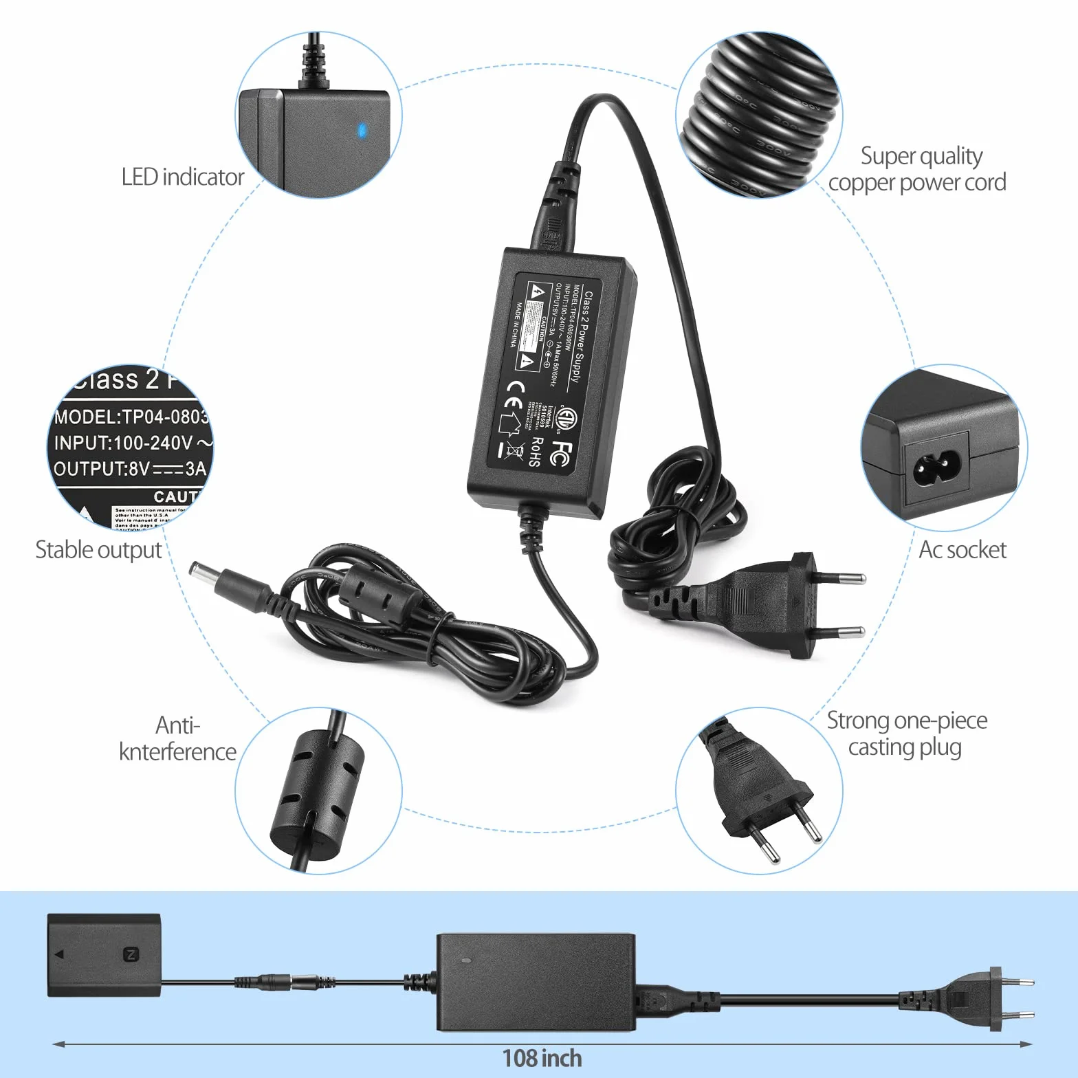 ENEGON NP-FZ100 Dummy Battery AC-FZ100 DC Coupler Adapter Kit kompatybilny z Sony A6600, A7C, A7III, A7RIII, A7RIV, A9, A9R, A9S, Alpha 9, Alpha 9R, Alpha 9R, Alpha 9S, Alpha 9S, kamera cyfrowa