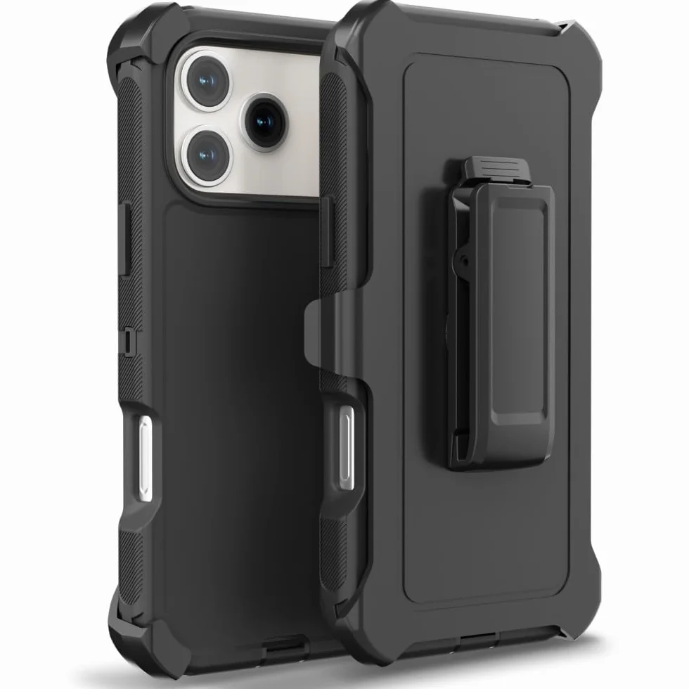 Generic etui kompatybilne z iPhone 13 Pro (kolor: czarny) potrójna warstwa twardy tył twardy silikon do uchwytu na klips