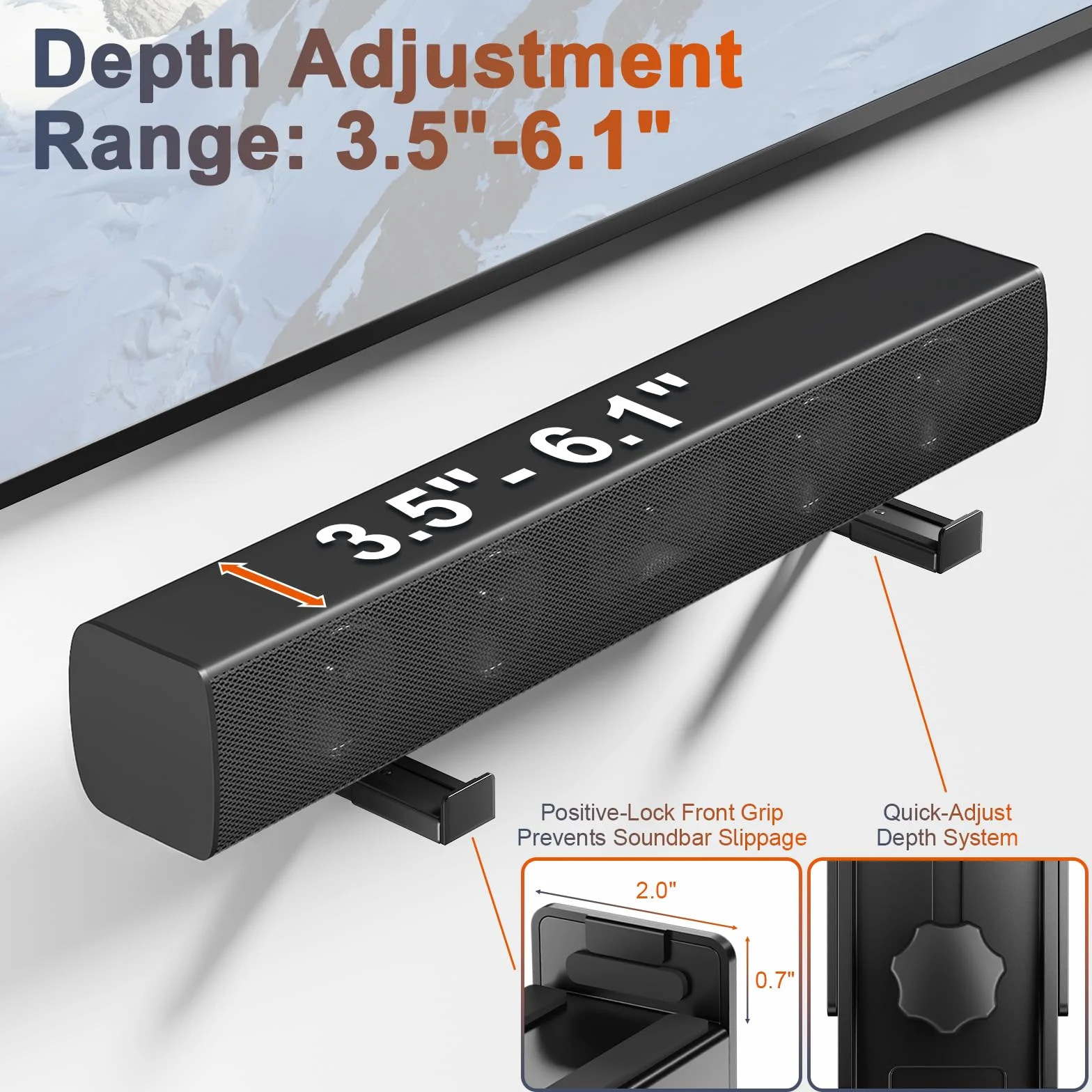 PUTORSEN Uchwyt na soundbar uniwersalny podwójny ścienny nośność 15 kg regulacja głębokości 8,9-15,5 cm czarny