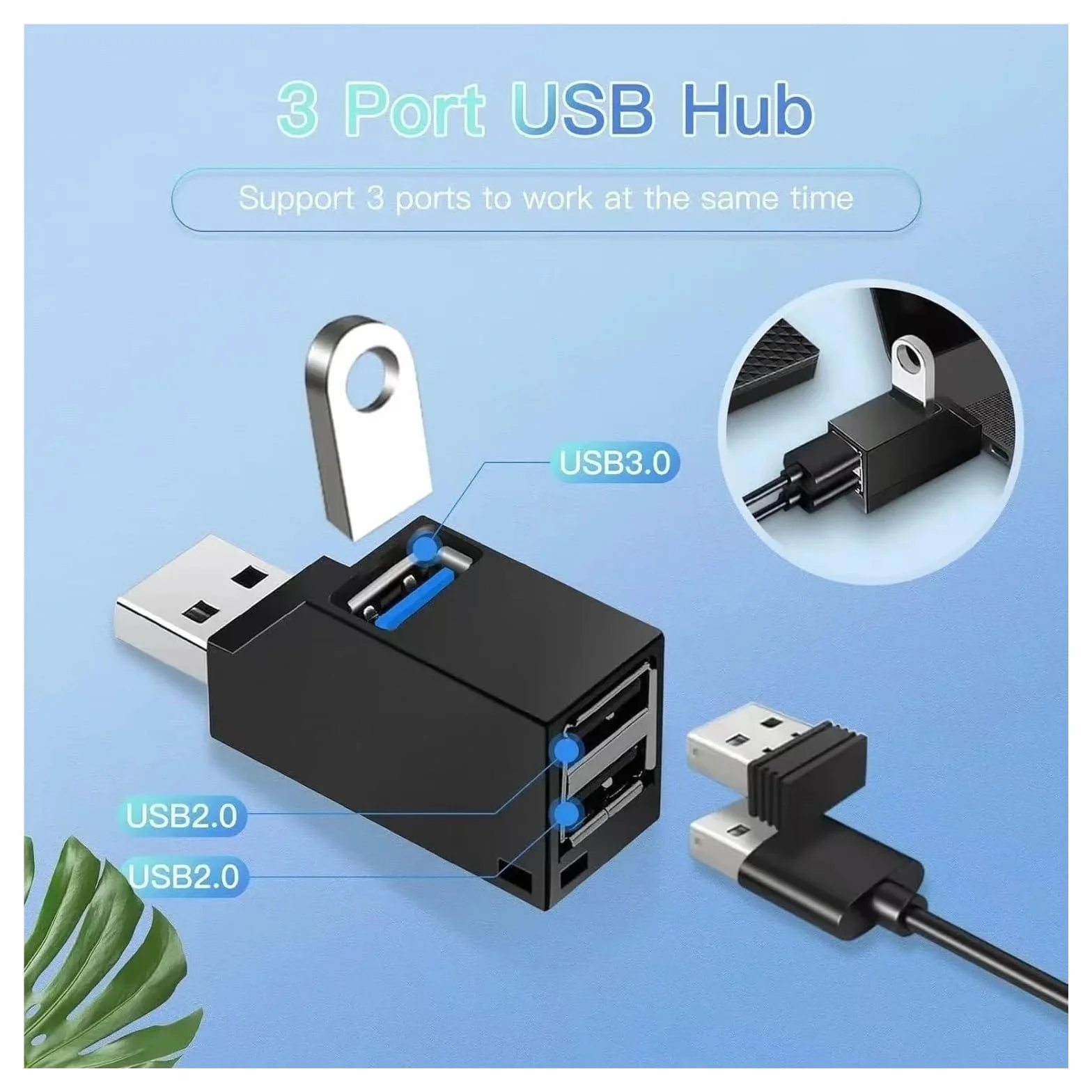 Koncentrator USB 3.0 3-portowy USB-A Dystrybutor, Plug & Play No Driver Required do laptopa, PC Car Mac Pro (biały, 1 szt.)