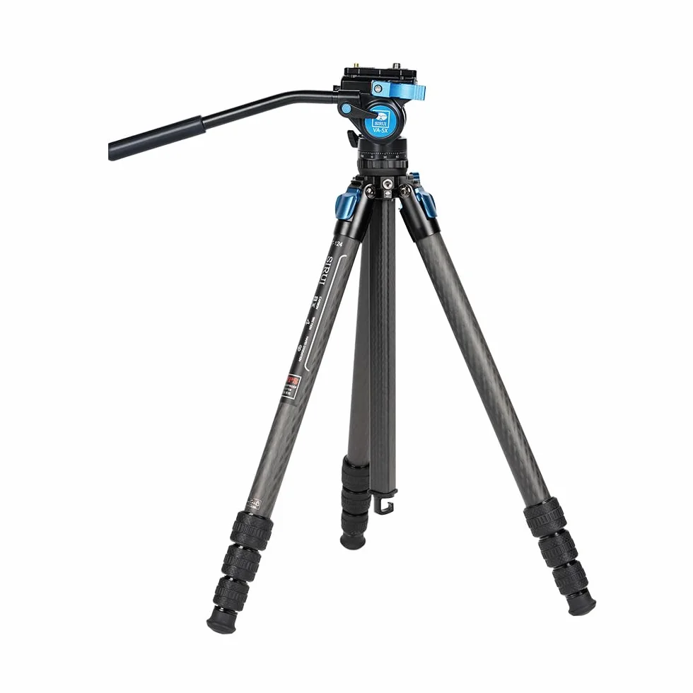 SIRUI ST-124+VA-5 wodoszczelny statyw z włókna węglowego z głowicą wideo panoramiczną, trójkątna kolumna środkowa, kompaktowy statyw podróżny do lustrzanek cyfrowych, 4 sekcje, maks. 166 cm, obciążenie 3 kg