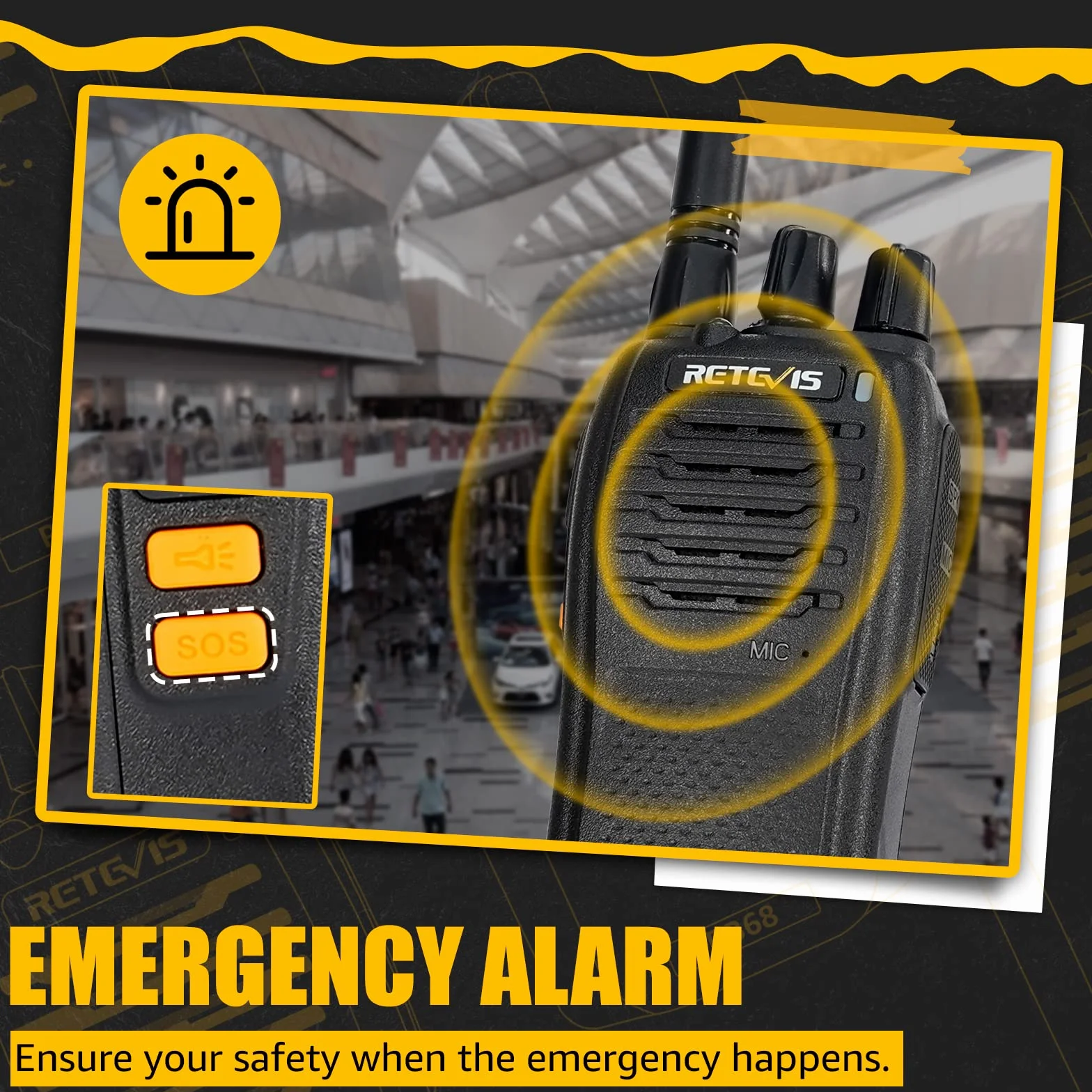Retevis RB668 Walkie Talkie, Profesjonalne Krótkofalówka Akumulatorem 1200 mAh, Alarm Awaryjny PMR446, Blokada Szumów Latarki LED, Walkie-Talkie bez Użycia Rąk dla Dorosłych (Czarny, 5 Szt.)