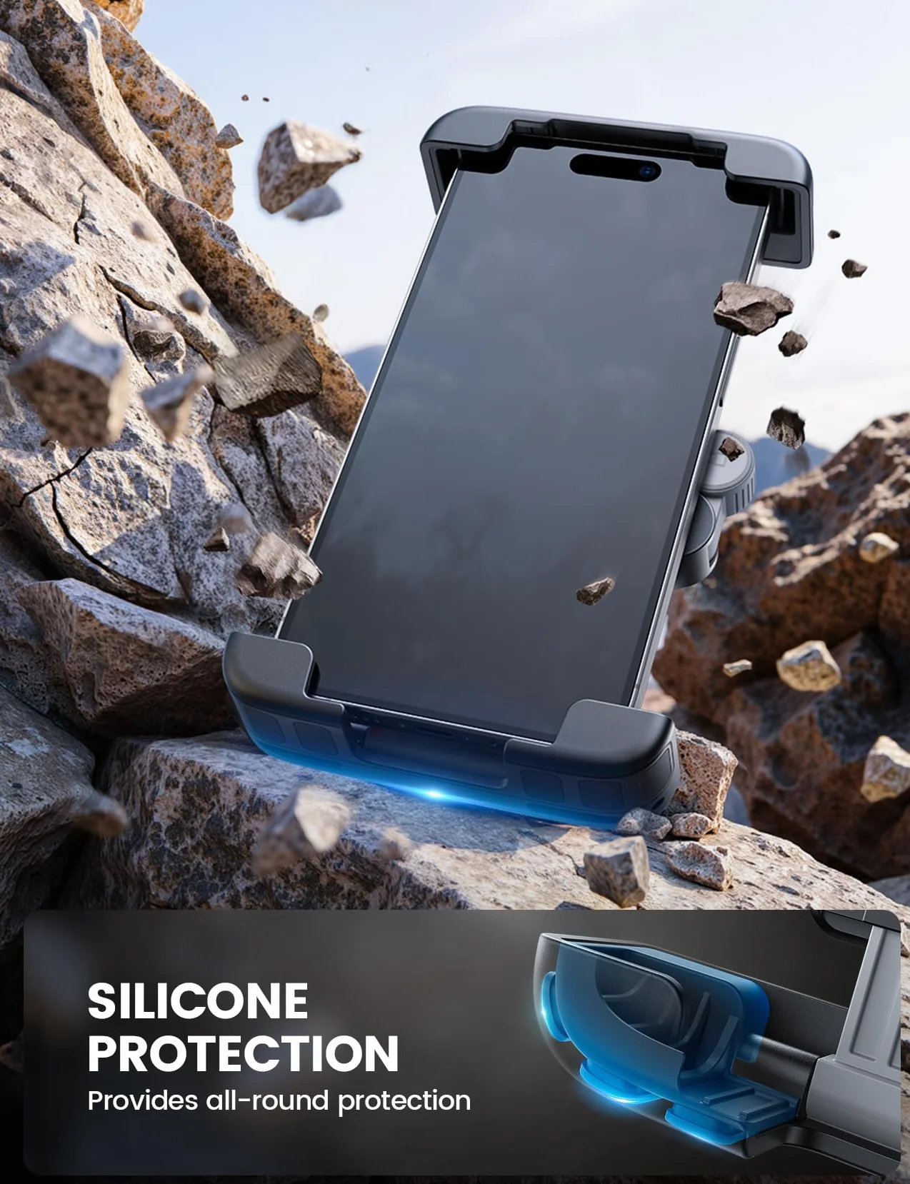 Lamicall Uchwyt na telefon rowerowy-[1S blokada/odblokowanie] obrót o 360°, uchwyt na telefon motocyklowy z silikonową ochroną do iPhone'a 17 16/15 Pro Max, Galaxy S25 S24 Ultra i innych smartfonów 6