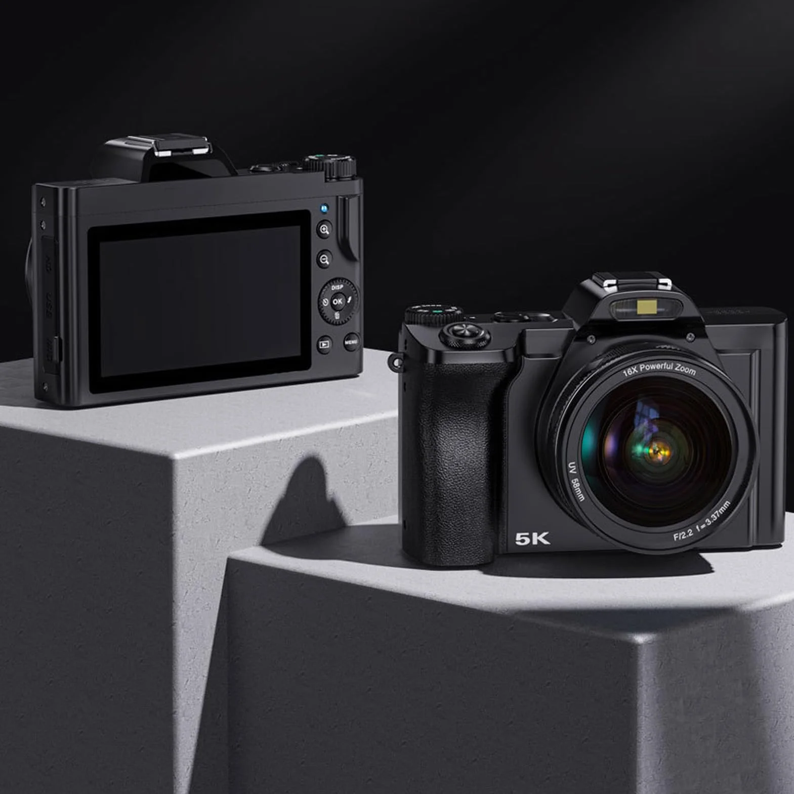 Cyfrowy Aparat Fotograficzny 5K do Fotografii, Aparat do Vlogowania o Rozdzielczości 48 MP z automatyczną regulacją Ostrości, Kamera Wideo z 16-krotnym Zoomem Cyfrowym i Ekranem