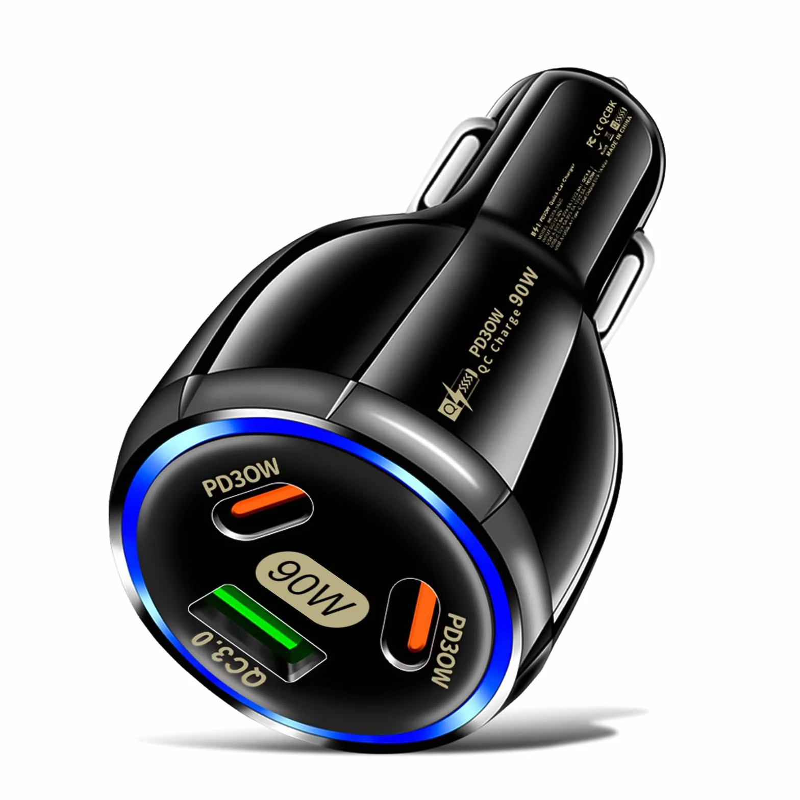 90 W ładowarka samochodowa USB C, zapalniczka samochodowa QC3.0/PD30W, odpowiednia wtyczka samochodowa USB C dla IPhone, tablety, Samsung, Huawei, Xiaomi-czarna