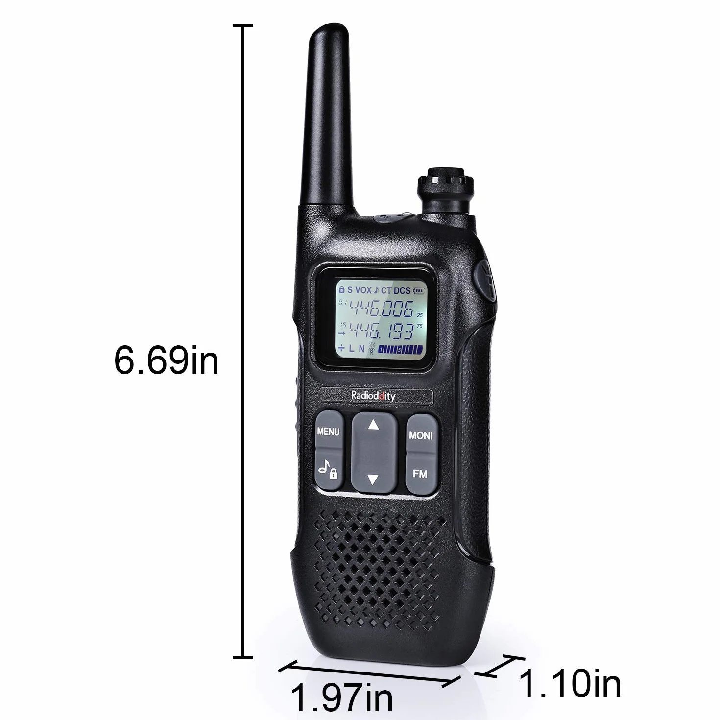 Radioddity PR-T1 PMR446 zestaw 4 krótkofalówek z wyświetlaczem LCD, zasięg 4 km, 16 kanałów, bez licencji, akumulator, kabel USB do ładowania, do aktywności na świeżym powietrzu, na kemping