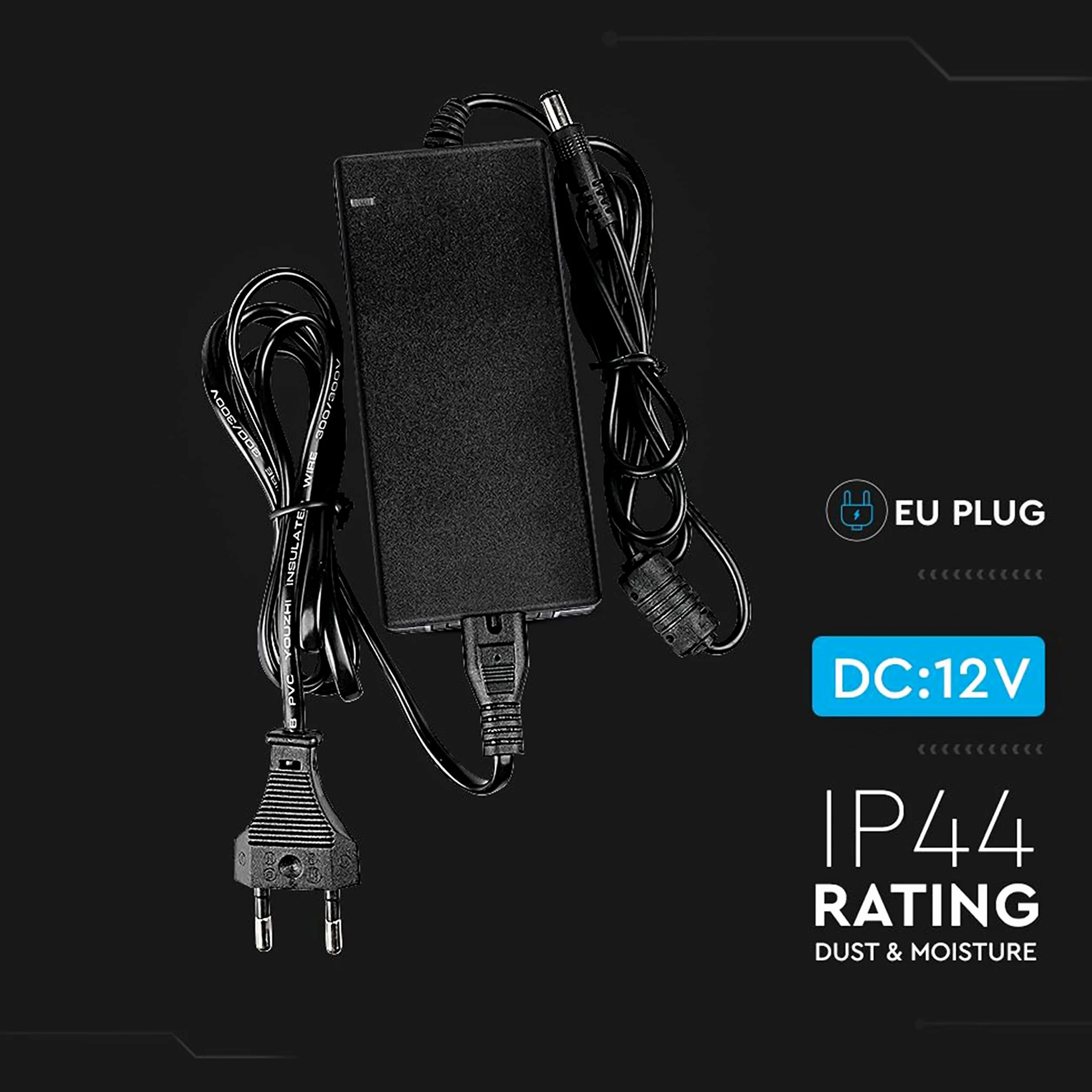 V-TAC Zasilacz 12 V 78 W 6,5 A z gniazdem 2.1 do kamer, taśmy LED, modem - transformator 12 V Plug&Play z wtyczką do domu do ekranów, urządzeń elektronicznych - Wejście AC 100-240 V
