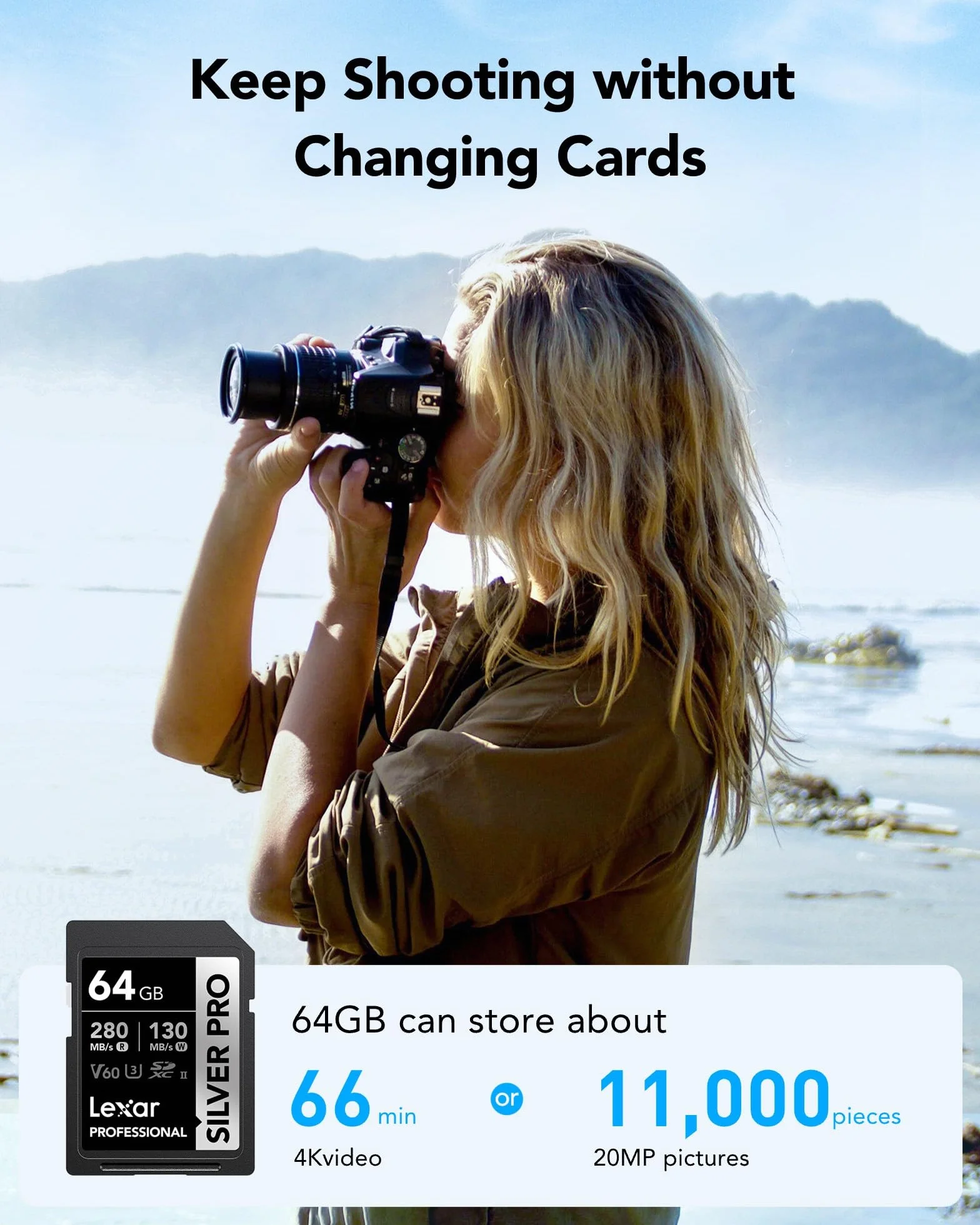 Lexar SILVER PRO karta SD 2 x 64 GB, karta pamięci SD UHS-II, V60, U3, C10, odczyt do 280 MB/s, zapis 130 MB/s, karta SDXC do lustrzanek cyfrowych/aparatu/profesjonalnego