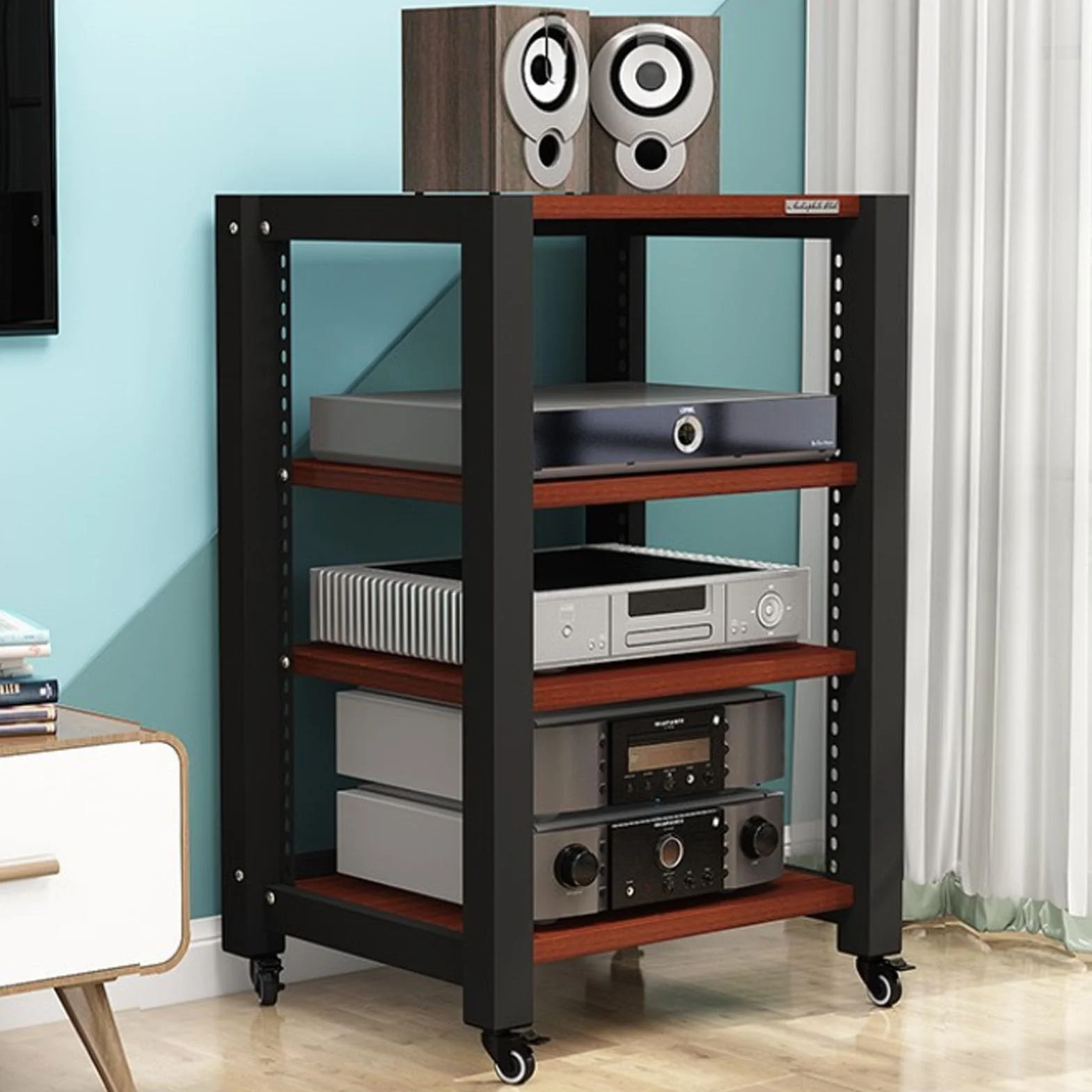 Solidna Wieża Stereo o Wysokiej Nośności, Modułowa Szafka Audio do Salonu | PółKi na Telewizory Rozrywkowe, Szafka do Przechowywania Wzmacniaczy o DużEj WytrzymałOśCi(Red)