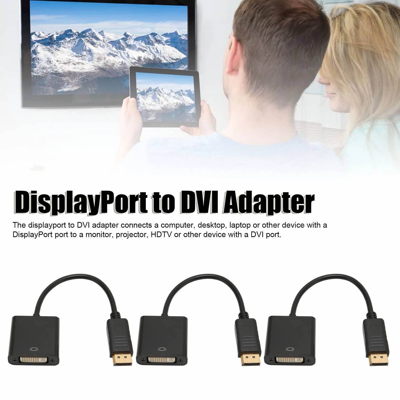 3 szt. Adapter DisplayPort na DVI 4K HD 1080P Mini DP na Kabel Adaptera DVI do Laptopa PC HDTV