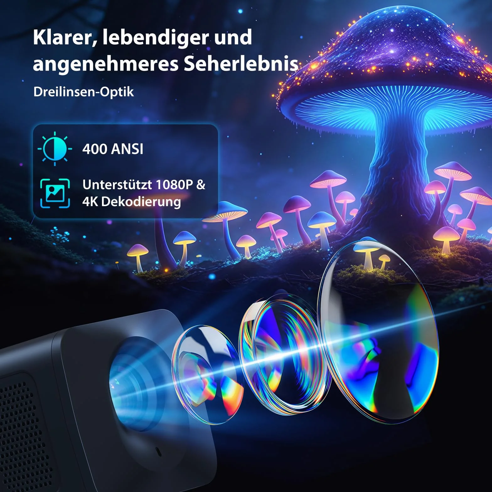 ZYNIX Inteligentny mini projektor z systemem Android 14, obsługuje 4K i 1080P, projektor WiFi 6 i Bluetooth 5.4, Auto Keystone i obrót o 270° do kina domowego, gier i na zewnątrz, NIX500
