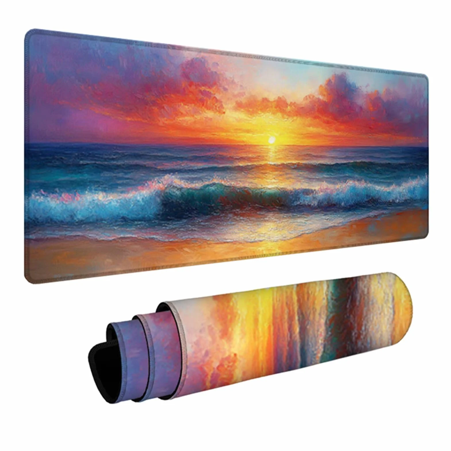 Podkładka pod mysz Zachód słońca, podkładka pod mysz do gier XXL 1600 x 800 x 3 mm, podkładka na biurko z antypoślizgową gumową podstawą, akcesoria komputerowe, podkładka pod mysz z zszytymi