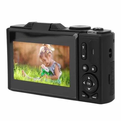 Aparat Cyfrowy 4K, 64MP UHD 18x Zoom Autofocus Retro Kompaktowy Aparat Cyfrowy z 3 calowym Ekranem i Bilansem Białym, Rejestrator Wideo 4K do Fotografii Podróży Vlogging (BLACK)