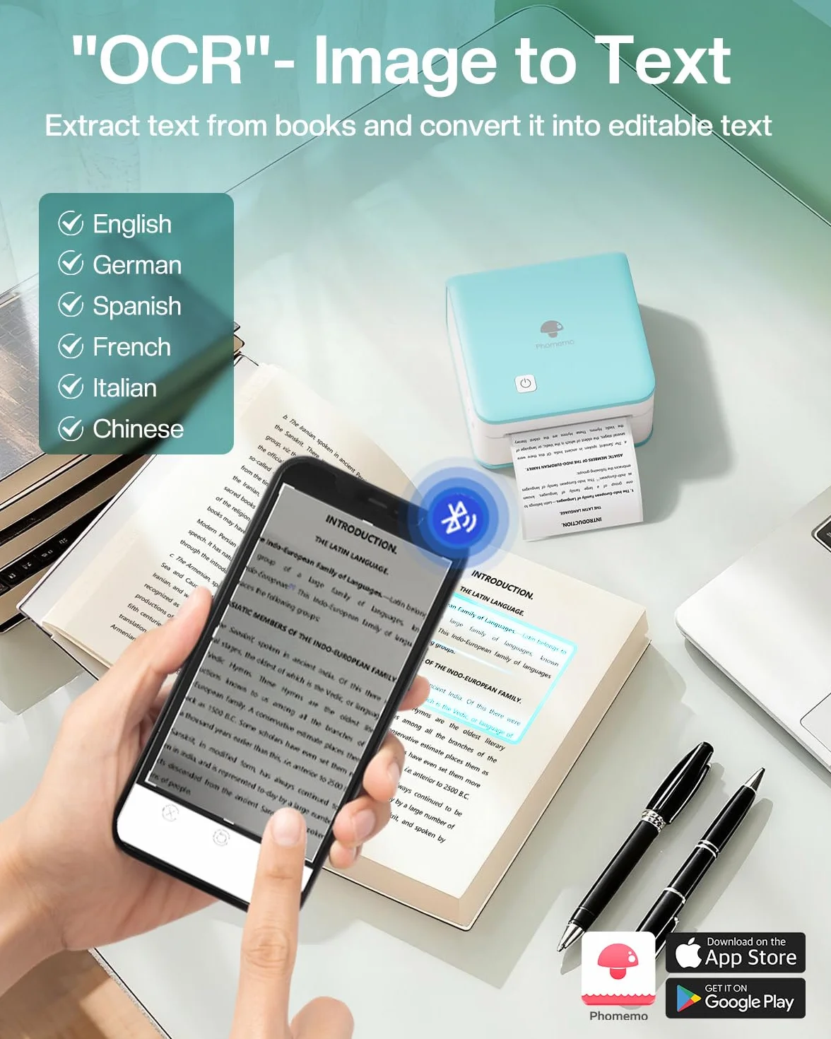 Phomemo P2S Mini drukarka fotograficzna, mini drukarka do smartfona, przenośna drukarka termiczna Bluetooth 300 dpi z 3 rolkami papieru kompatybilna z iOS i Androidem, do zdjęć, nauki, prezentu