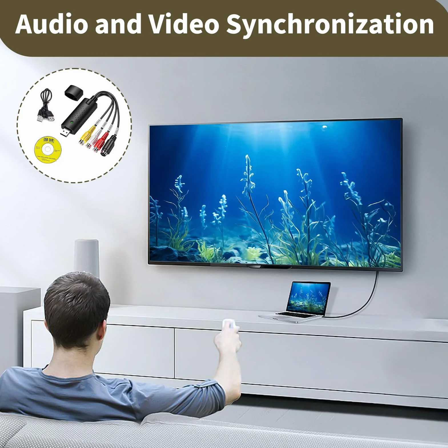 Konwerter audio wideo USB 2.0, VHS na PC, obsługuje Windows 11/10/8/7 i Mac, idealny do VCR/VHS/DVD - digitalizacja i edycja w wysokiej rozdzielczości