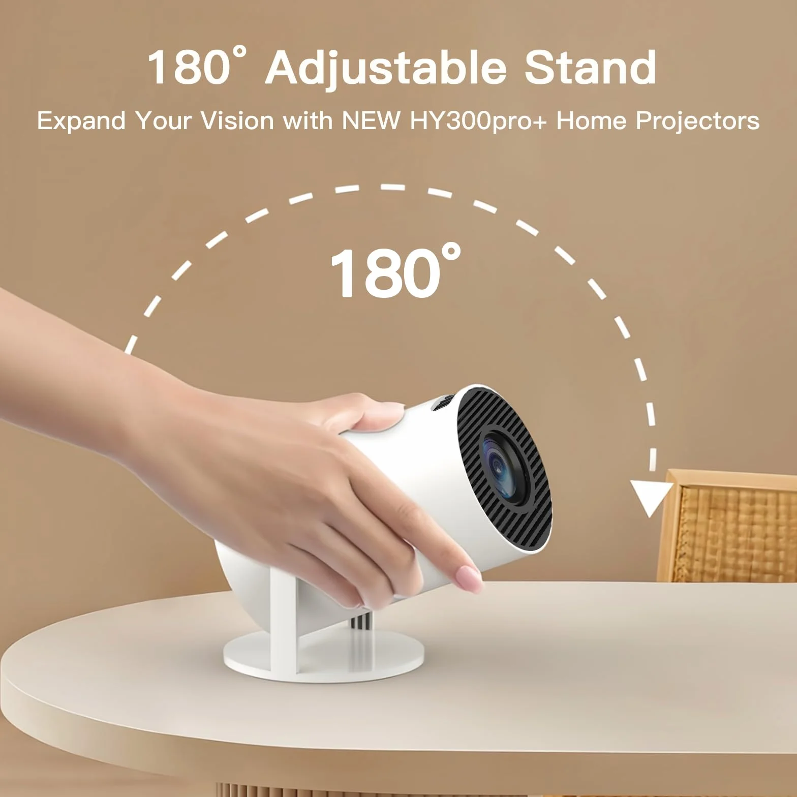 Mini projektor ze zintegrowanym WiFi i Bluetooth, Android 11, 1080P 4K, przenośny projektor z obrotem 180°, wersja HY300pro+ do użytku domowego i zewnętrznego LYNCAST OptiBarrel 500