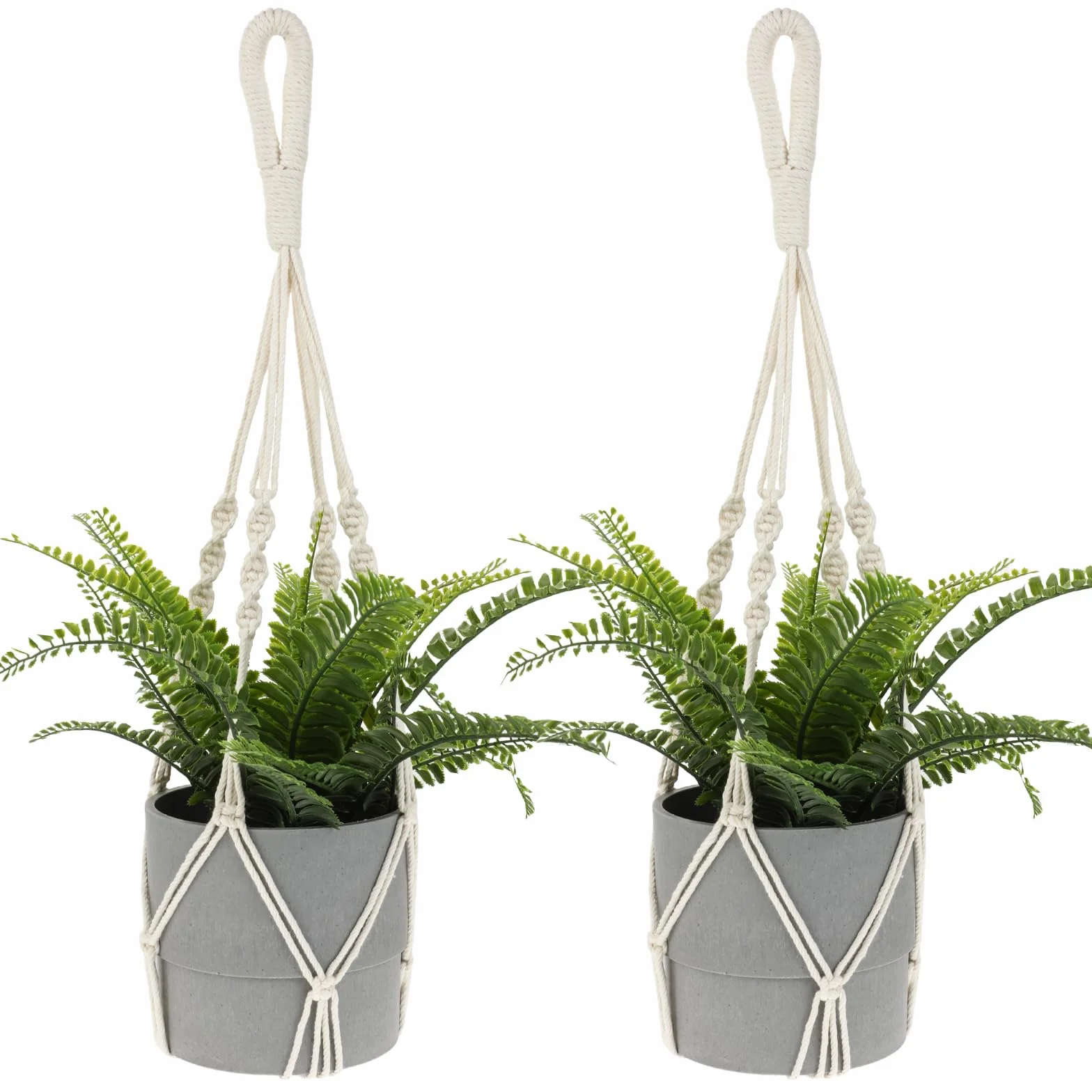 Jeffdad 2 Sztuki Makrama, Bawełniana Linka do Wiszącej Doniczki w Stylu Boho, Beżowa Lampa Wisząca do Zawieszenia Wewnątrz i na Zewnątrz, Dekoracja Ścienna dla Ogrodu, Salonu, Balkonu, Okna