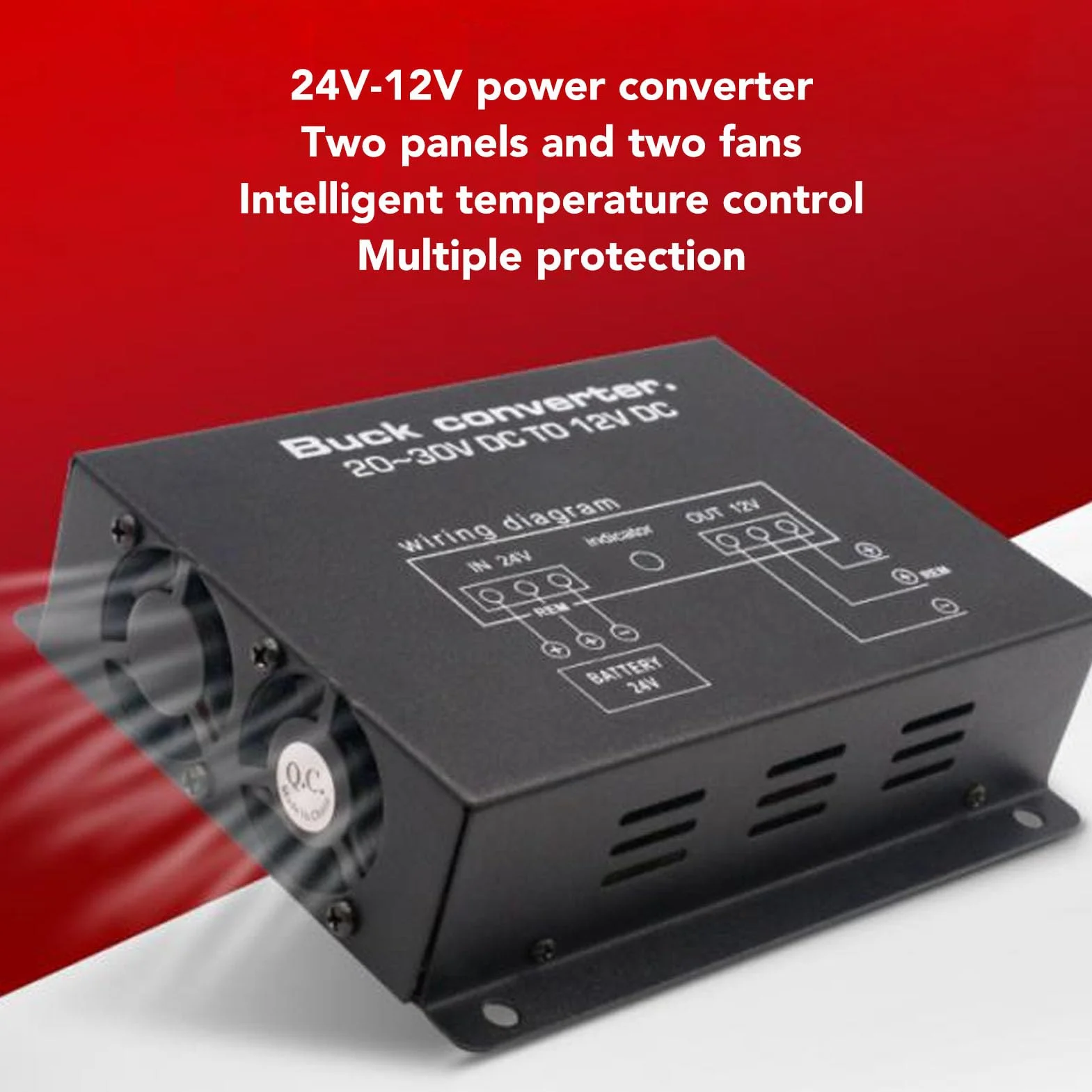 Przetwornica obniżająca napięcie DC 24 V do 12 V Przetwornica napięcia z regulacją temperatury dla samochodów ciężarowych RVS SUV Autobusy (80A)