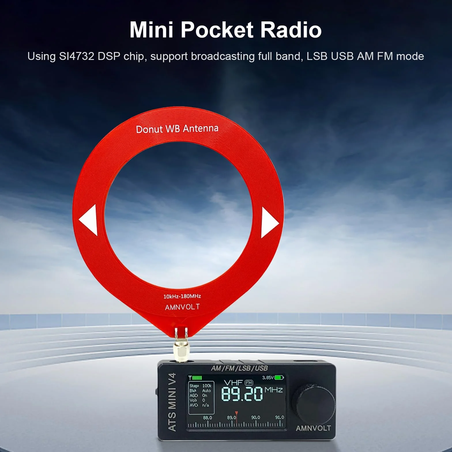 Przenośne radio AM FM V4 ATS MINI 1,9" IPS Si4732 DSP z wzmacniaczem słuchawkowym, metal/plastik, do wędrówek i kempingu