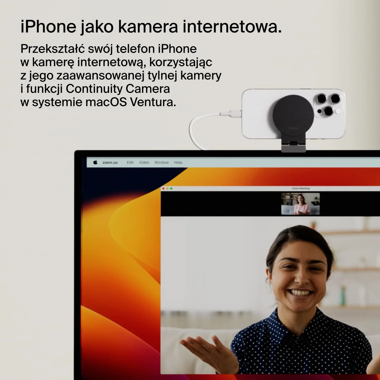 Belkin Uchwyt na kamerę ciągłą MagSafe do komputerów stacjonarnych i wyświetlaczy Mac, kompatybilny z iMac 2017 i nowszymi, iMac Pro 2017, Studio Display, Pro Display XDR, iPhone Series