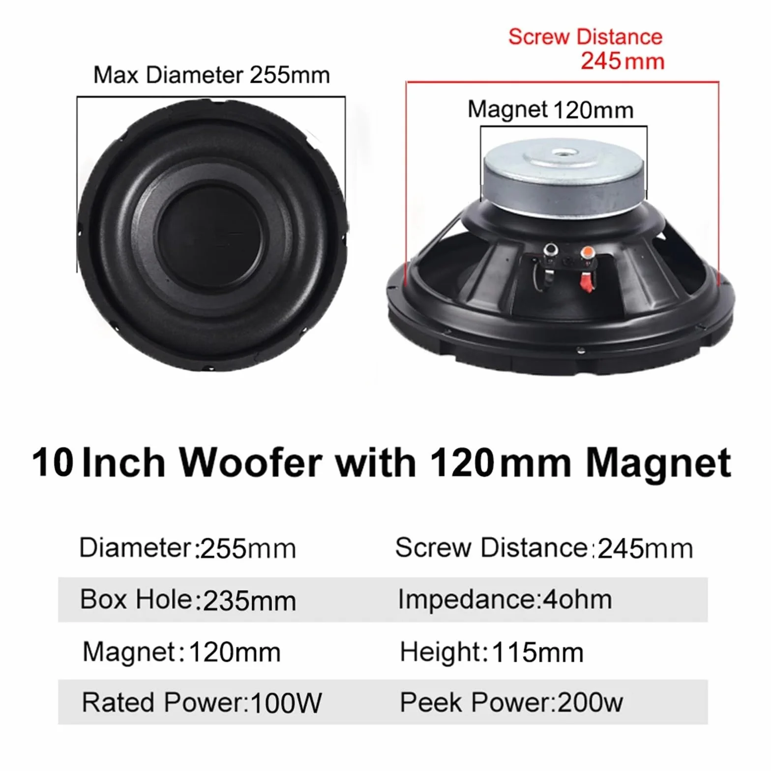 10 Cal 4Ohm 100W głośnik niskotonowy niska częstotliwość Audio Bass SubWoofer DIY nagłośnienie kina domowego 120MM magnes