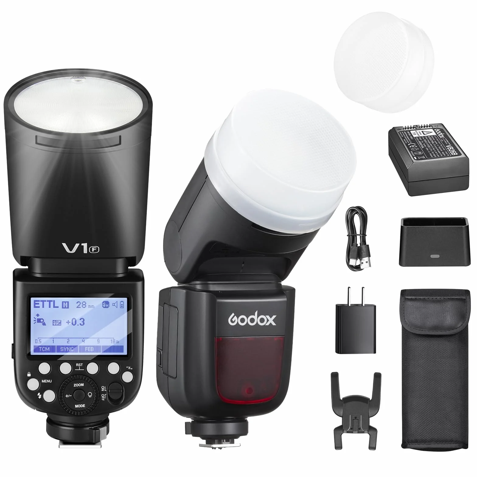 GODOX V1F okrągła lampa błyskowa, 76 W, Speedlite, profesjonalna, okrągła lampa błyskowa 1/8000 HSS 2.4G, Wireless X System i-TTL z akumulatorem litowo-jonowym 2600 mAh, kompatybilna z Fuji