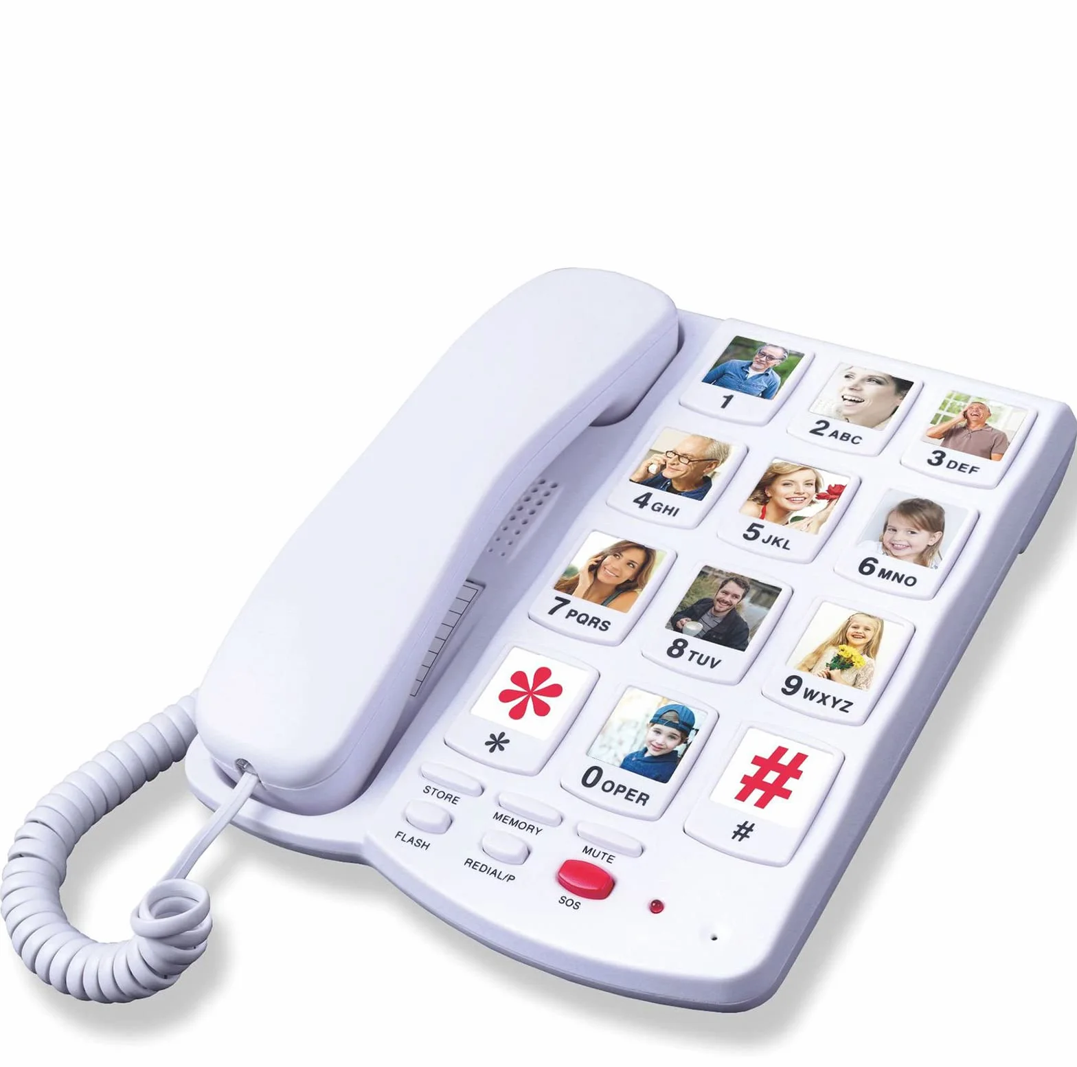 Telefon przewodowy z dużym przyciskiem z regulowaną głośnością dzwonka i głośnikiem głośnomówiącym dla seniorów i niedosłyszących