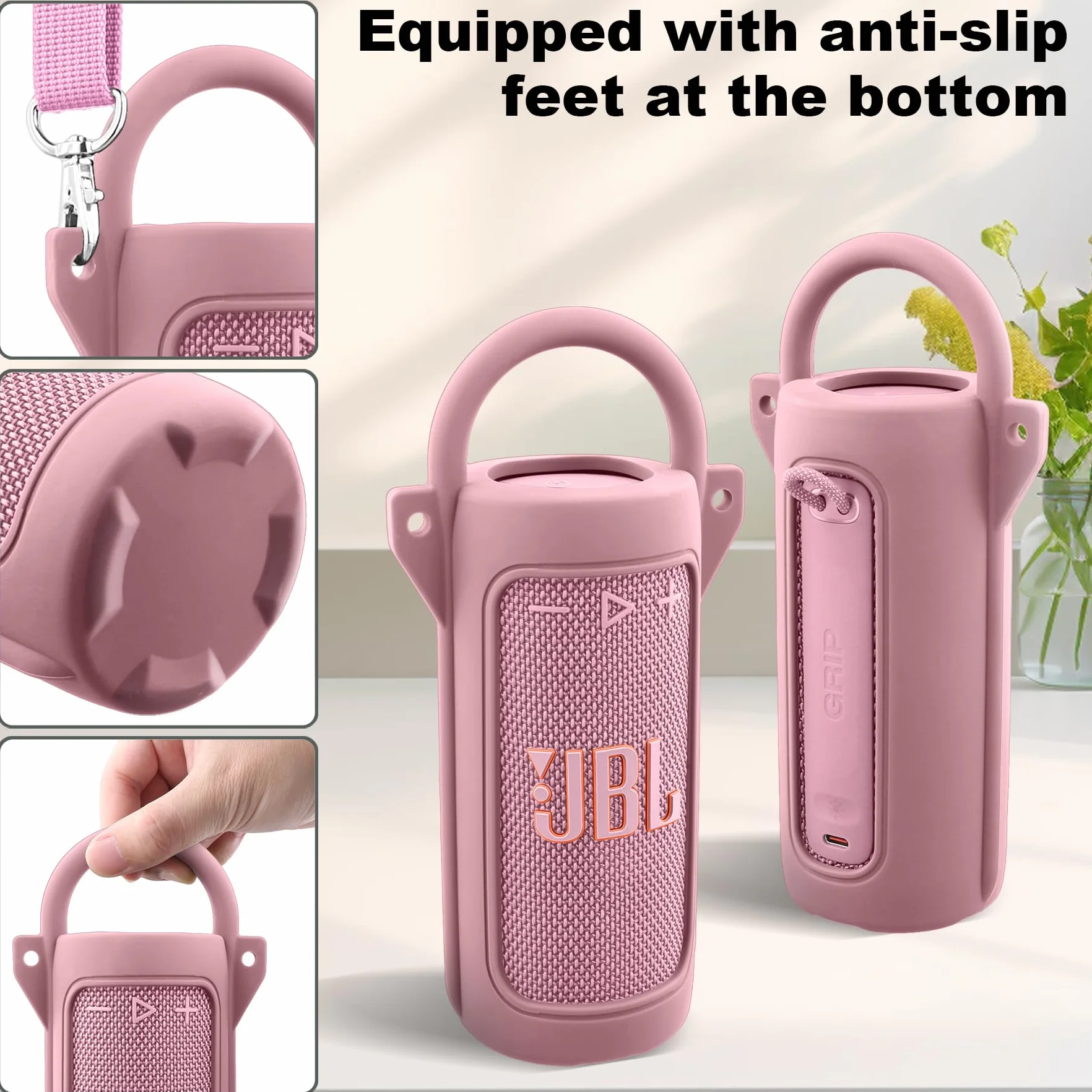 co2CREA Kompatybilny silikonowy pokrowiec z JBL Grip Przenośnym Głośnikiem Bluetooth, przenośny, ultralekki pokrowiec ochronny z karabińczykiem i paskiem na ramię (jeśli dotyczy)