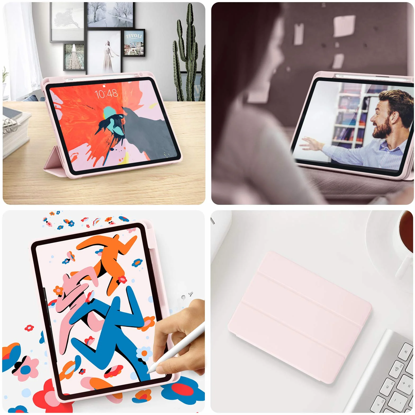 Etui do iPad Air 11 cali M4 2026 / M3 2025 / M2 2024, iPad Air 5/4 10,9 cala 2022/2020, Magnetyczne Etui Trifold z Uchwytem na Pencil, Obsługa Apple Pencil 2, Auto Sleep/Wake, Różowa