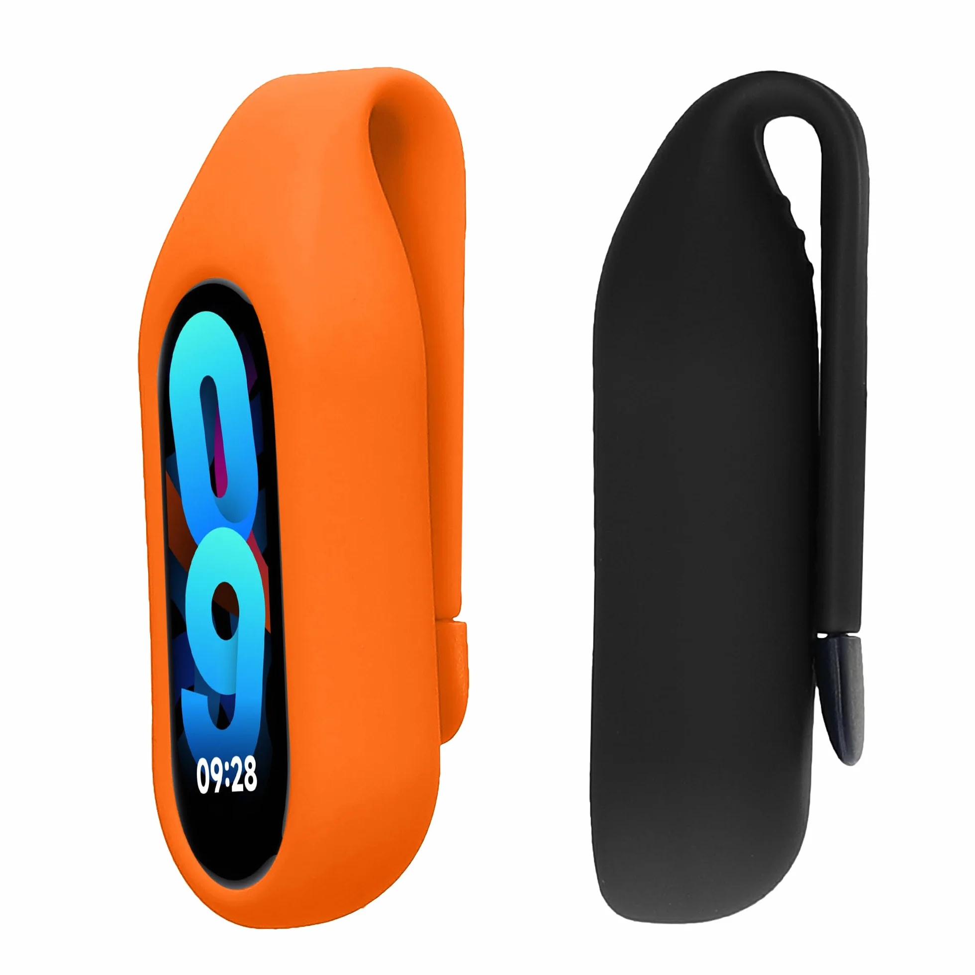 kwmobile 2 x uchwyty na klipsy kompatybilne z Xiaomi Mi Band 10/9 / 8 – zestaw zamienny z klipsem – czarny/pomarańczowy