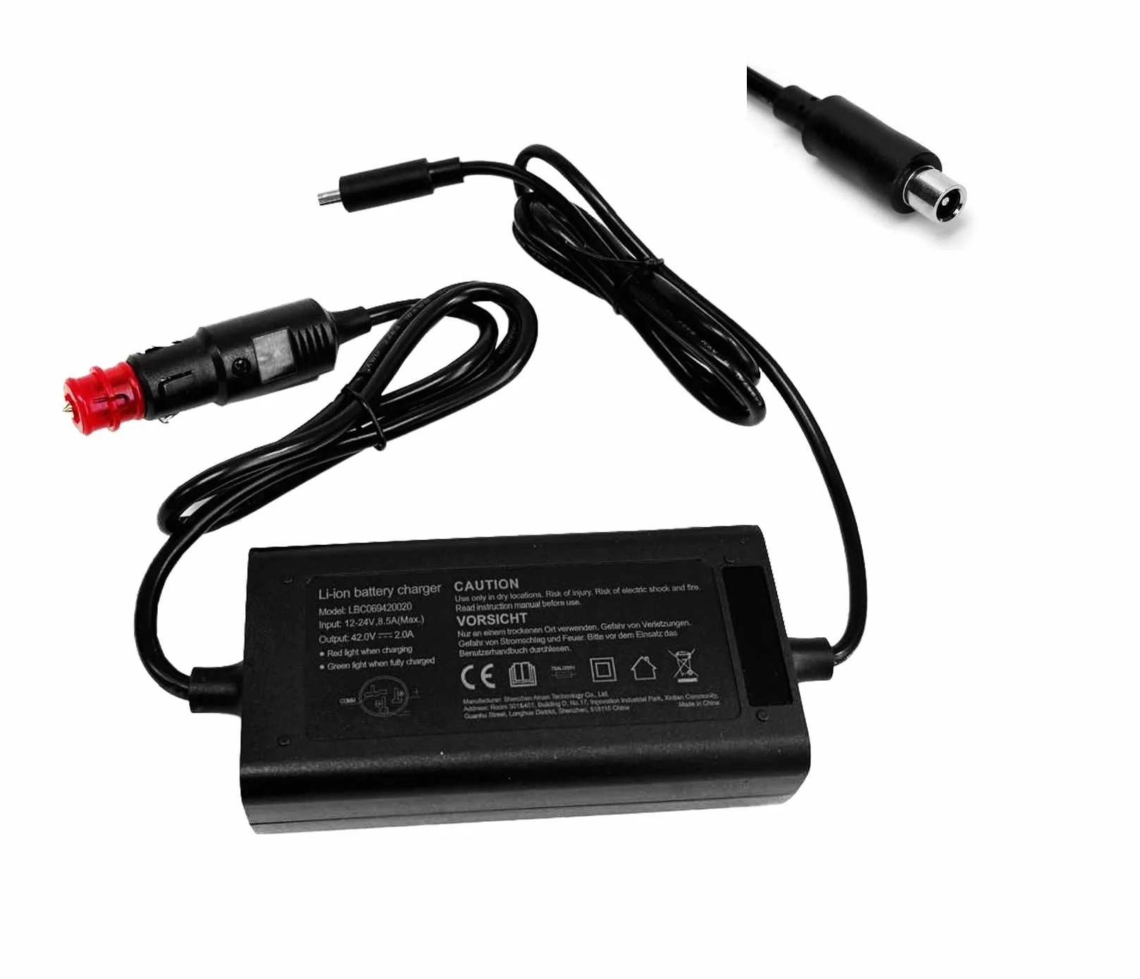 Enerpower DC-DC ładowarka 12 V-24 V 42 V 2 A 85 W do skuterów, skuterów elektrycznych, takich jak Cityblitz, Doc Green, E-Way, KickScooter, Odys, SoFlow SO6, Xiaomi & Ninebot ES1 / ES2 / S4 DC+