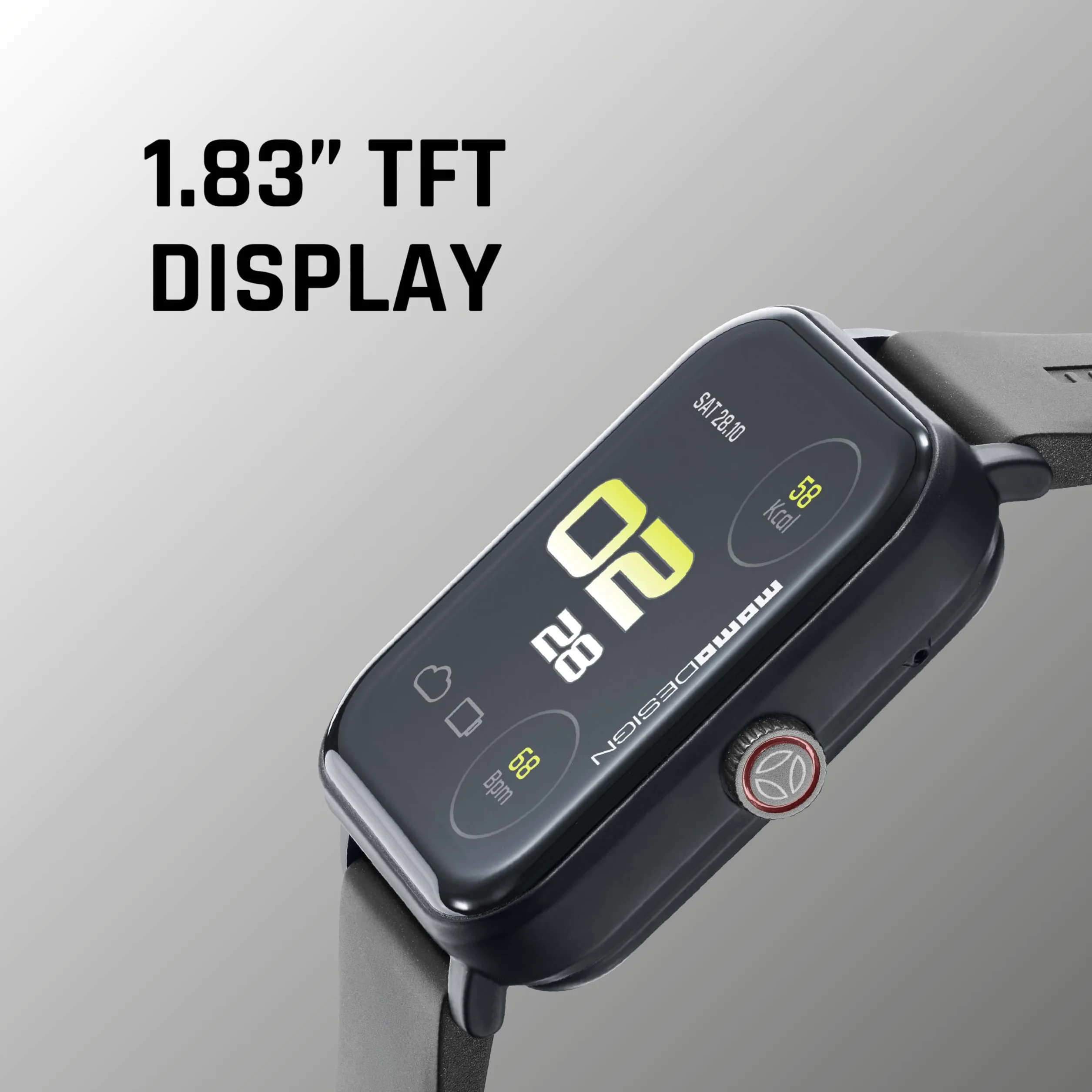 MOMO Design Smartwatch Stealth 1,83" – wyświetlacz TFT – połączenia Bluetooth i śledzenie zdrowia – ochrona przed kurzem i wodą rozbryzgową – czarny