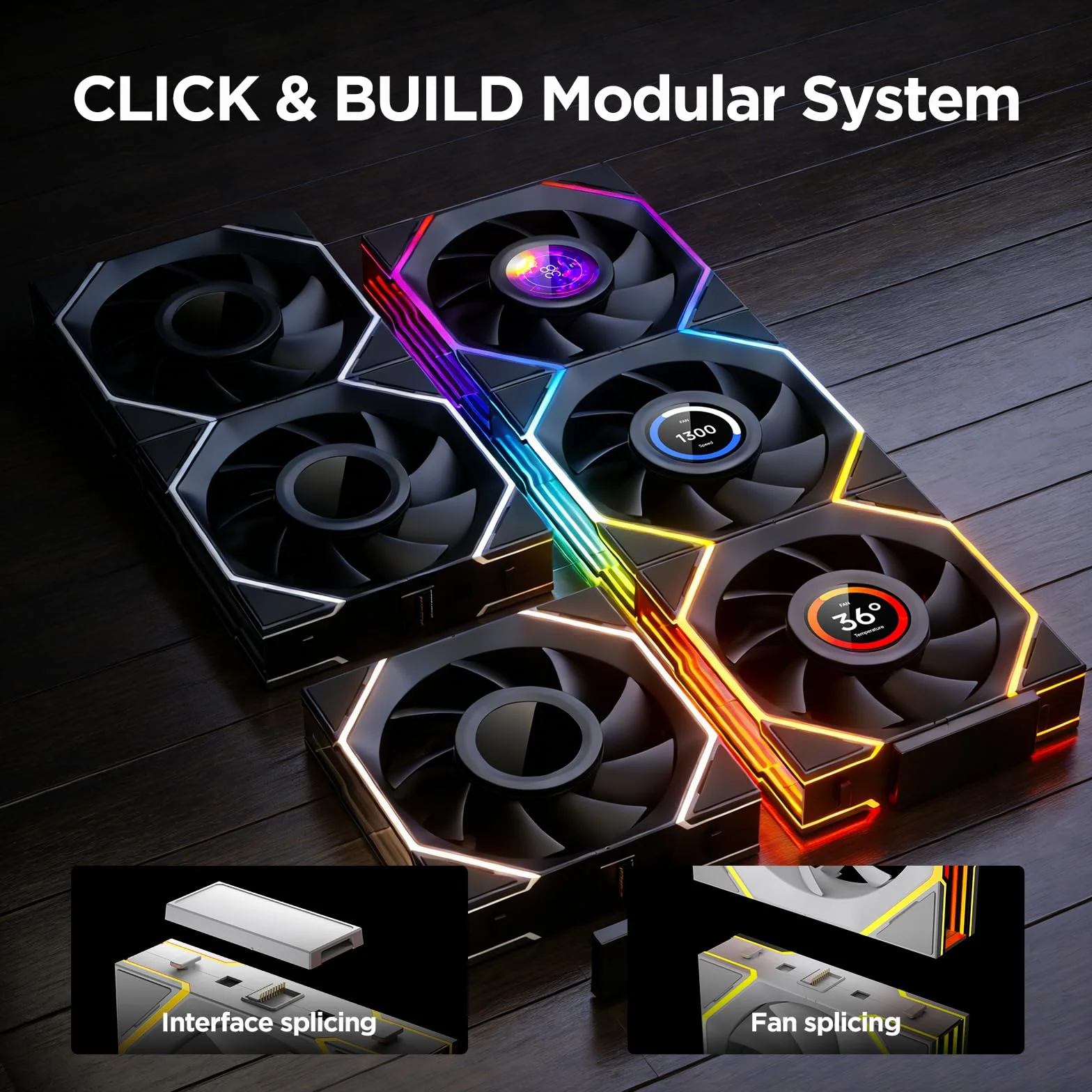 TZMRIT Interstellar-V4 LCD Daisy Chain RGB PC wentylator 120 mm, 1,5" LCD/24 diody LED/2100 RPM/61,54 CFM/28 mm (Black Revers)