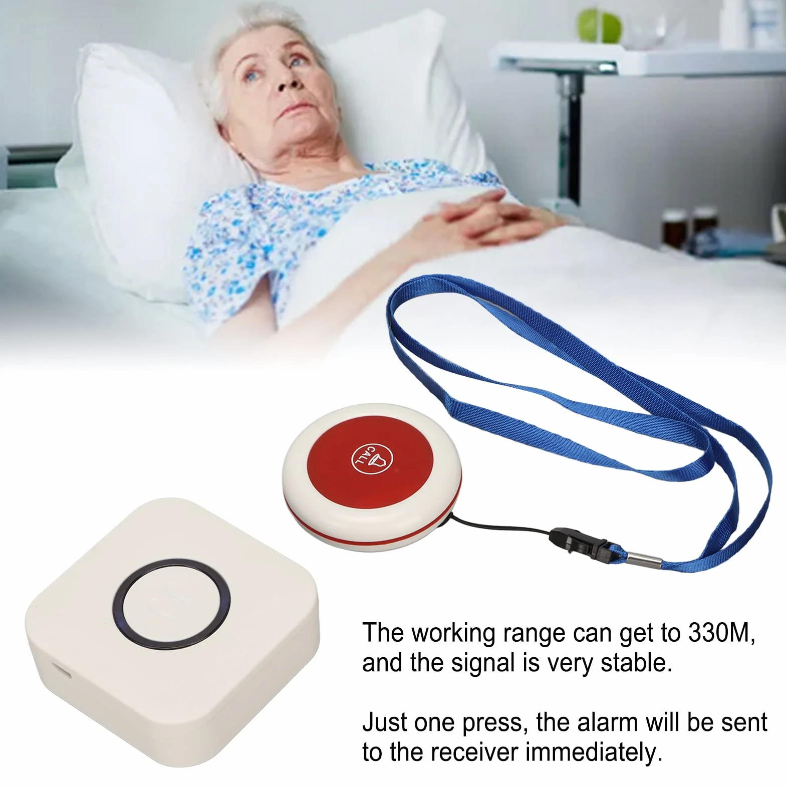 Bezprzewodowy pager dla pracowników opieki dla osób starszych, bezprzewodowy przycisk połączenia dla seniorów, pielęgniarek, dzwoni alarm, system pomocy pacjentom, 1 przycisk połączenia, 1 odbiornik,