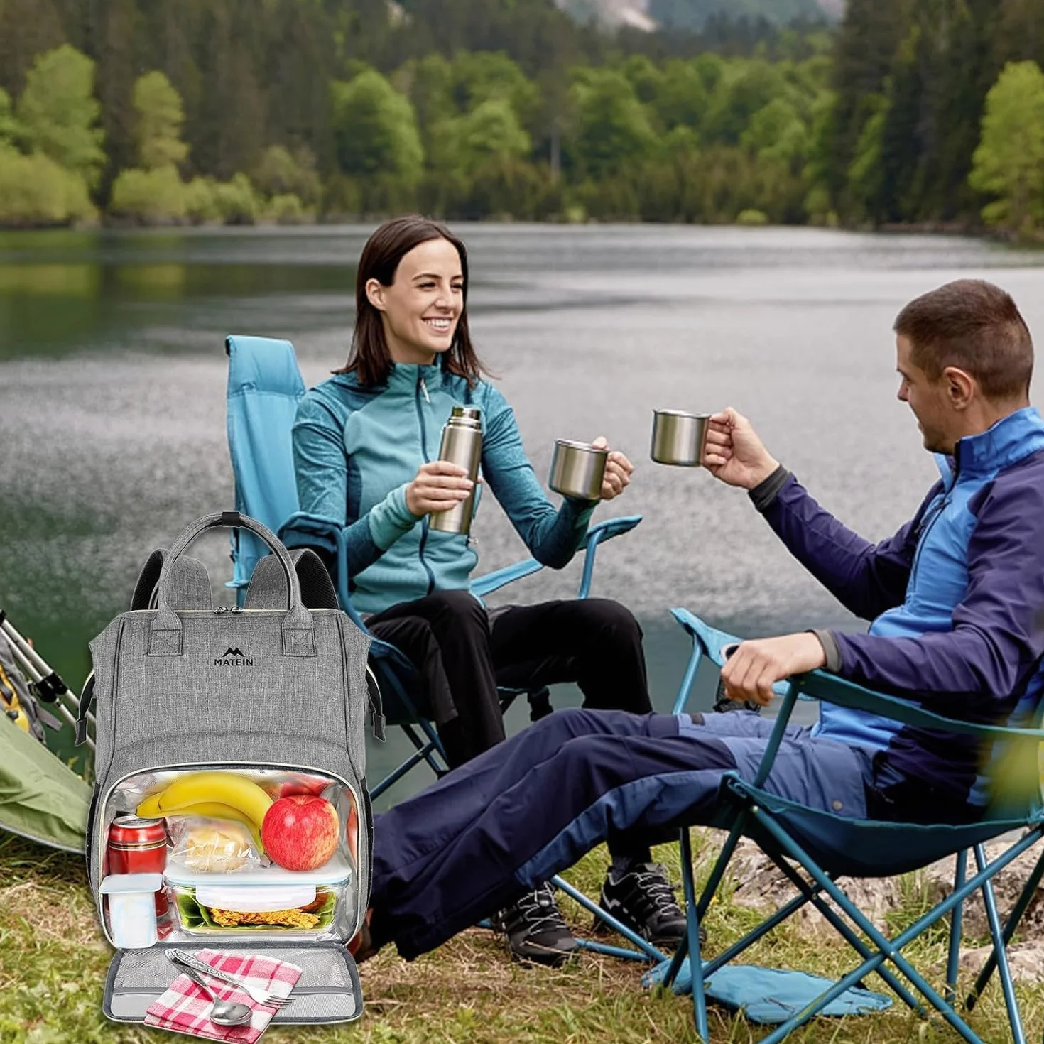 MATEIN Plecak piknikowy na laptopa, 17-calowy plecak piknikowy dla | mężczyzn i kobiet, z izolowaną przegrodą termiczną, wodoodporna torba termiczna na lunch dla mężczyzn