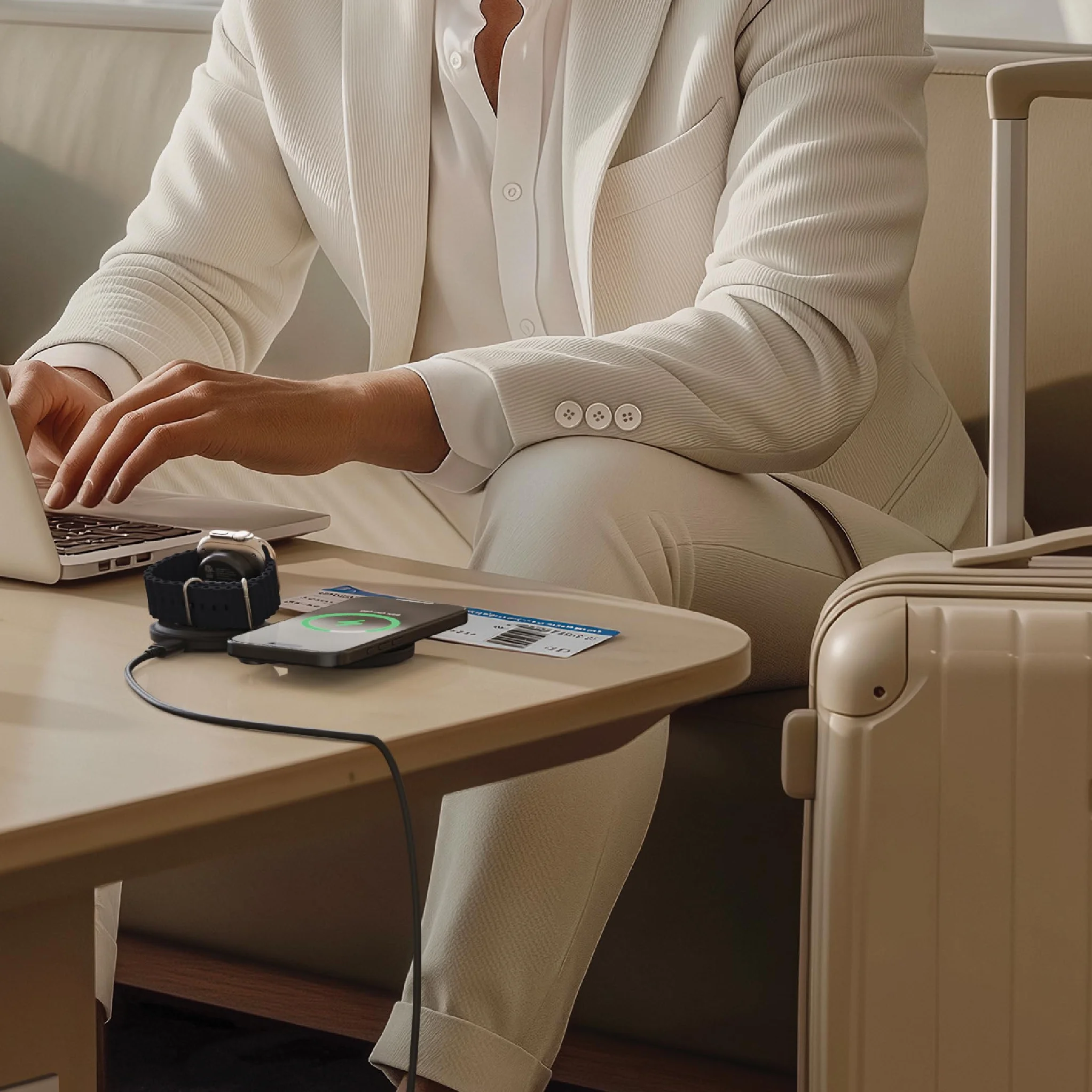 SATECHI składana ładowarka Qi2 OntheGo™ 2 w 1, 15 W, czarna | 15 W dla iPhone’a, 5 W dla Apple Watch i AirPods; zasilacz USB-C nie jest dołączony – wymagany min. 30 W