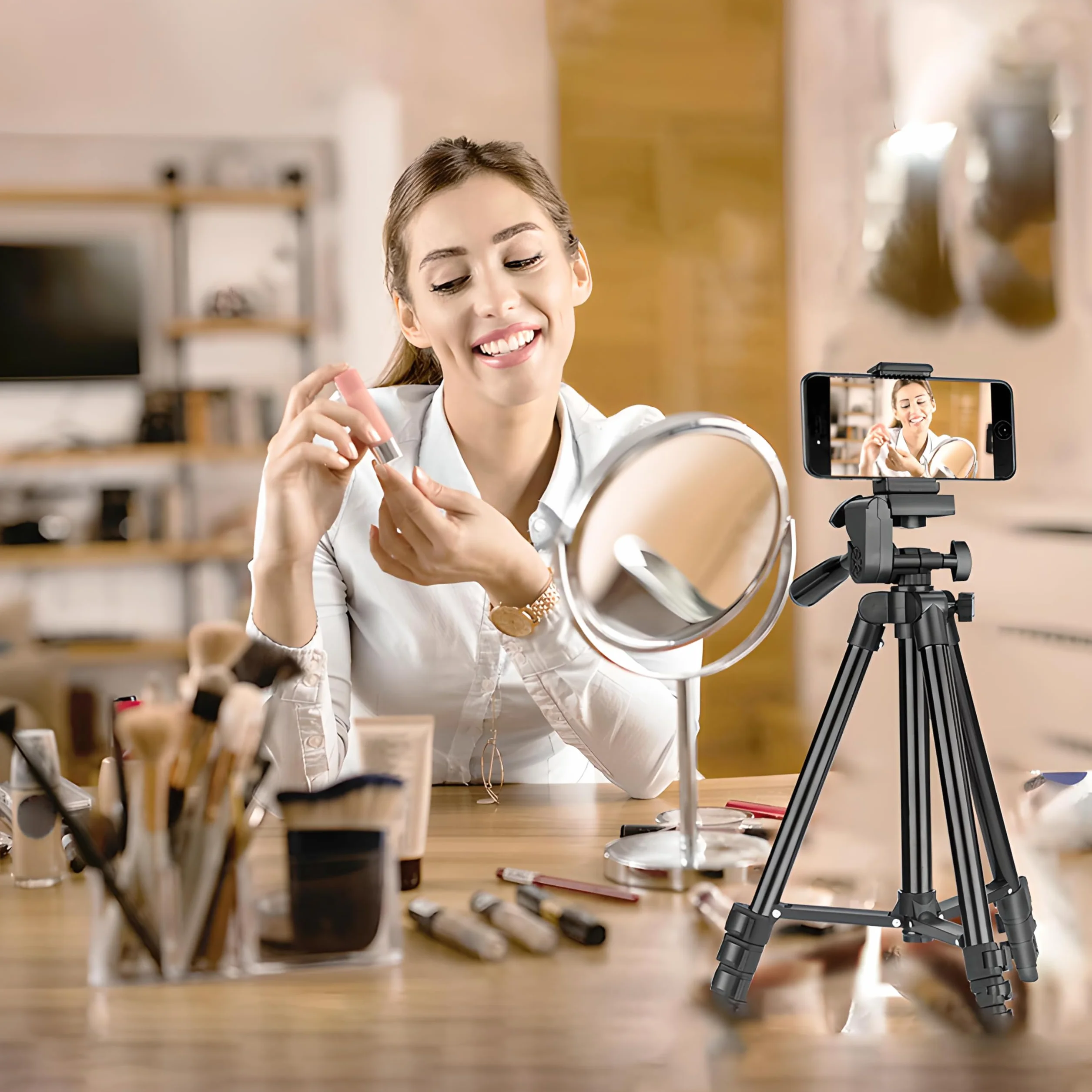 Retoo Statyw do aparatu fotograficznego do smartfona, Tripod stojak, telefon komórkowy z pilotem Bluetooth, aluminiowy statyw do aparatu o wysokości 34,5-100 cm, lekki tripod, kompatybilny z