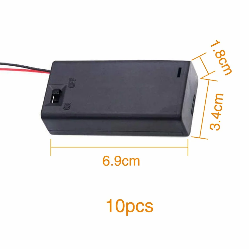 YIXISI Pojemnik na Baterie 2×1.5V 3V AA Plastikowy z Pokrywą ON/OFF Wyłącznik Czarny
