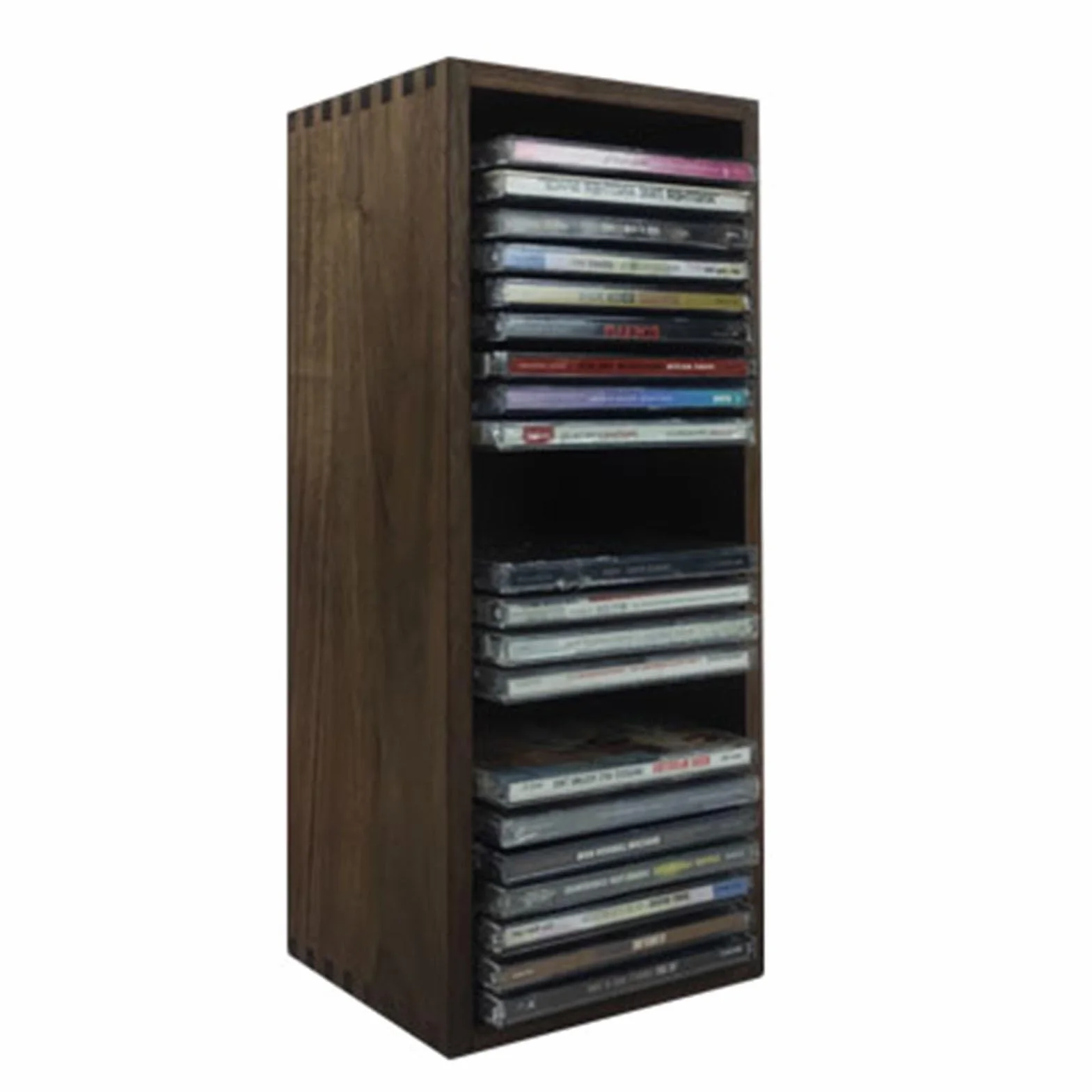 Stojak do przechowywania płyt CD w stylu vintage – czarne drewno orzechowe na 26 standardowych etui na płyty CD i DVD, idealny do domowego biura i wystroju pokoju muzycznego